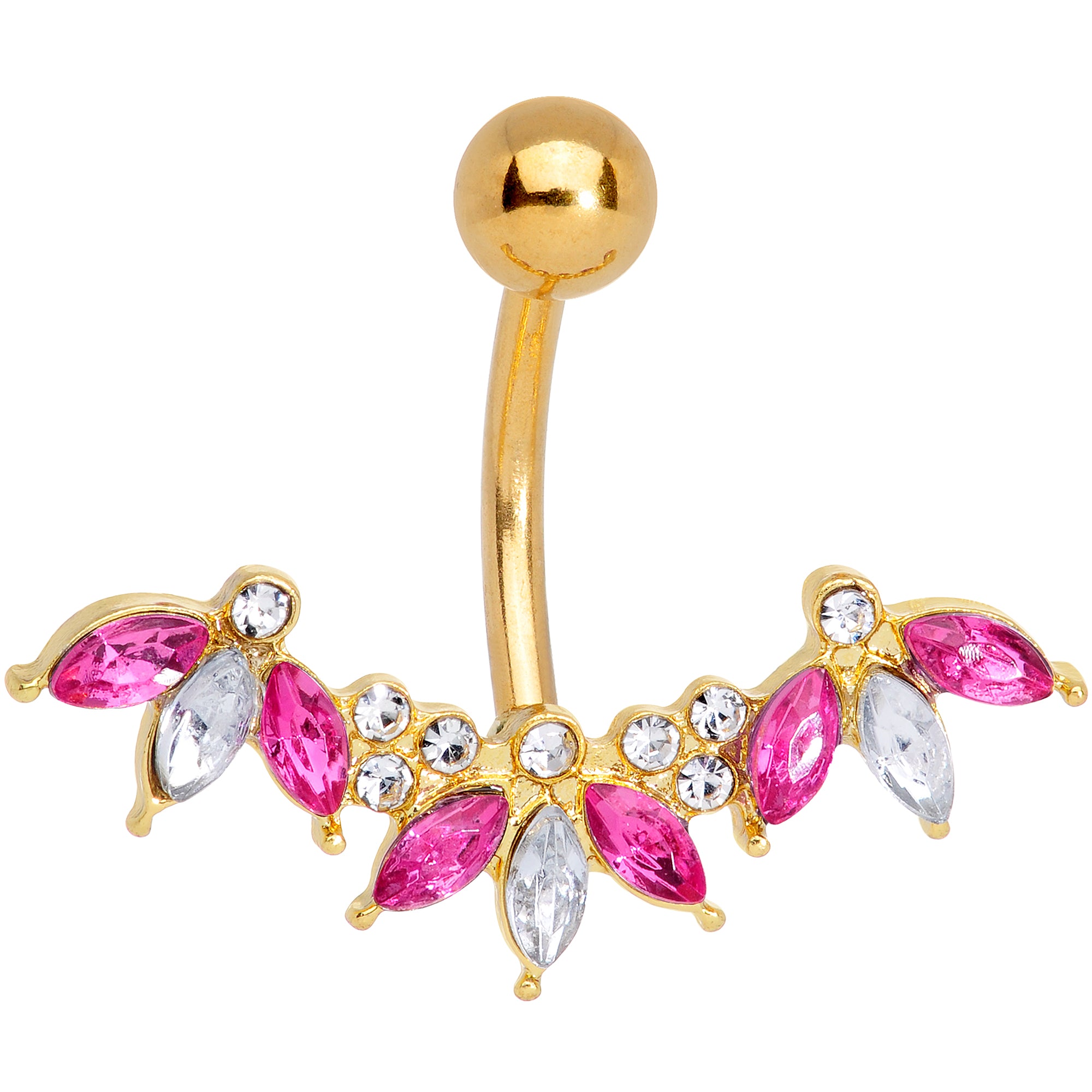 Pink Clear Gem Gold Tone Anodized Comely Clusters Belly Ring