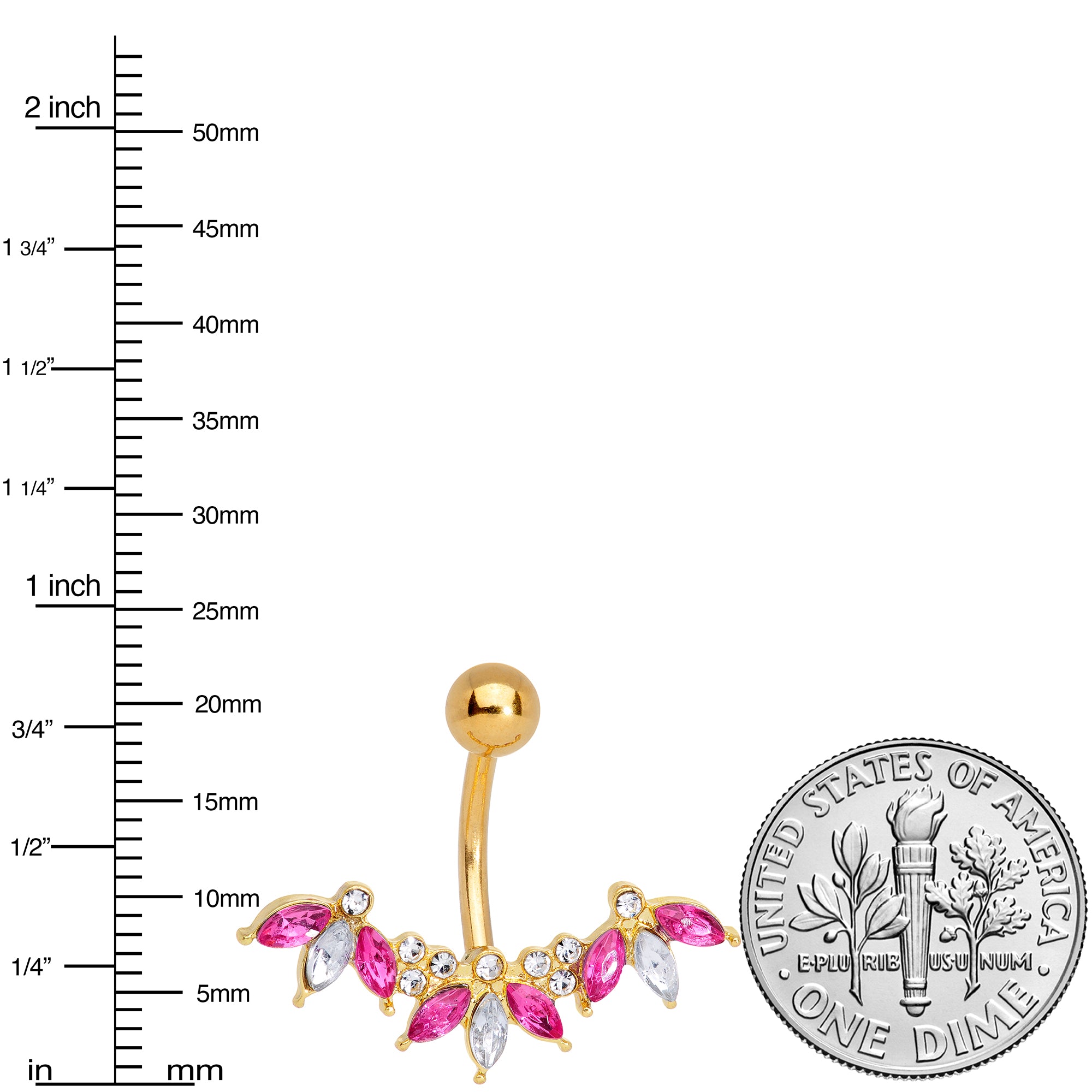 Pink Clear Gem Gold Tone Anodized Comely Clusters Belly Ring