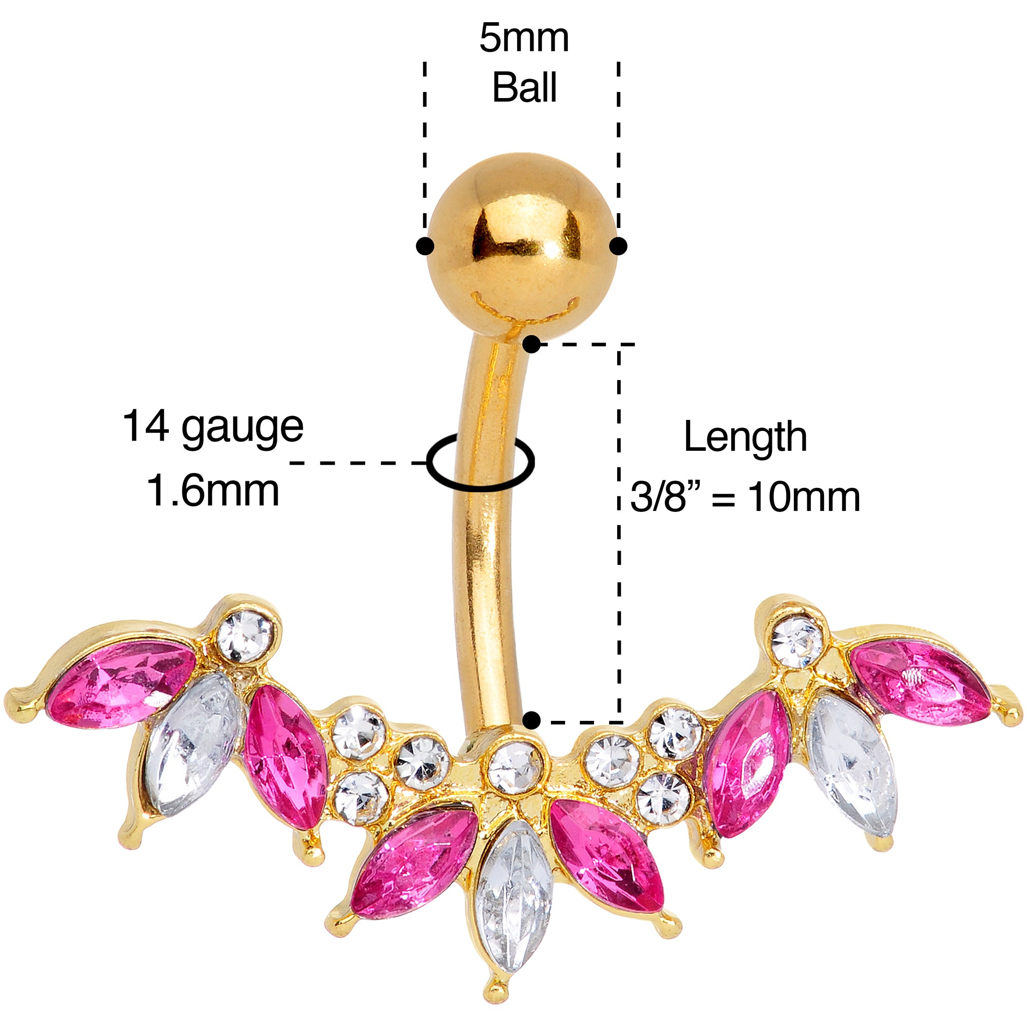 Pink Clear Gem Gold Tone Anodized Comely Clusters Belly Ring