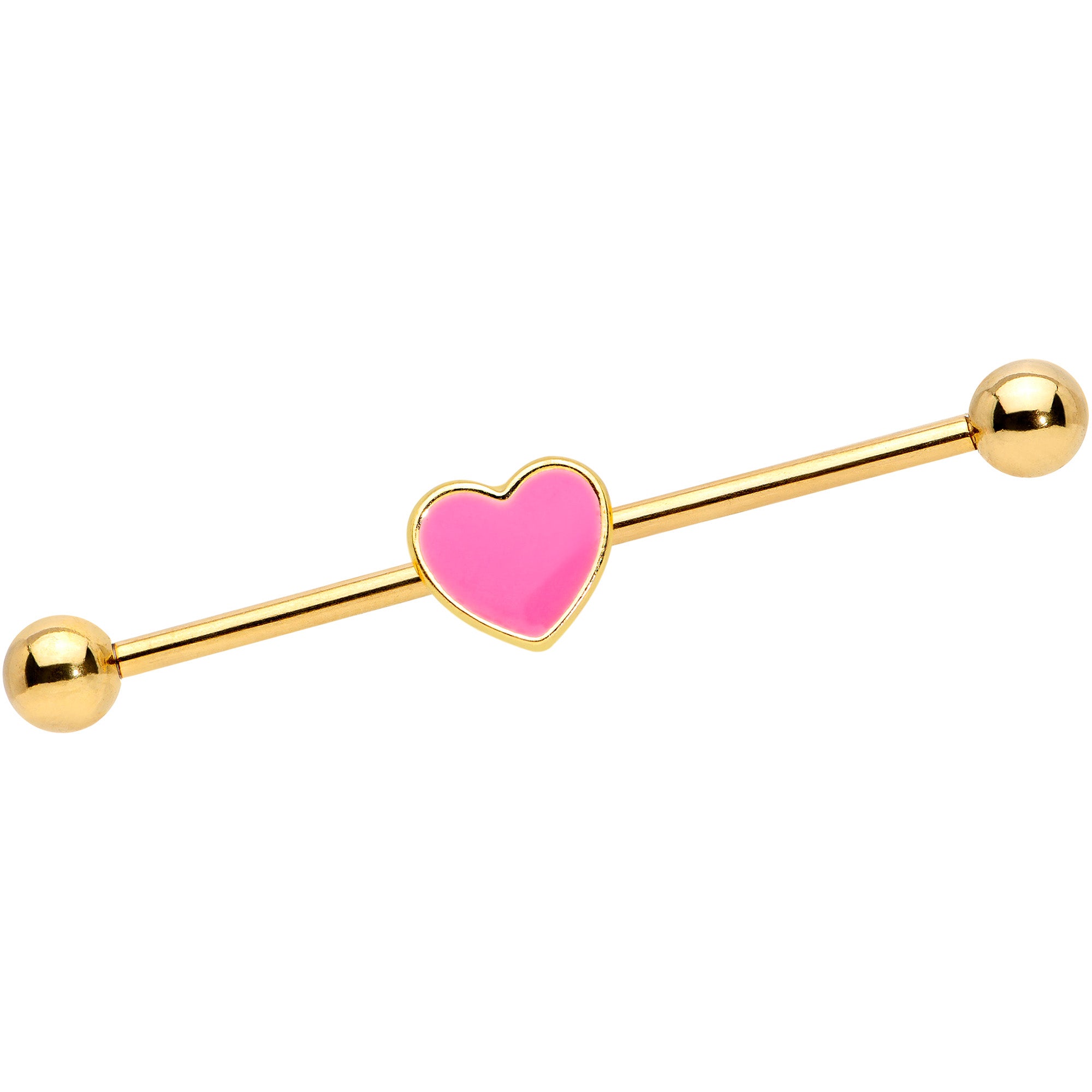 14G Gold Tone Pink Heart Industrial Barbell 38mm