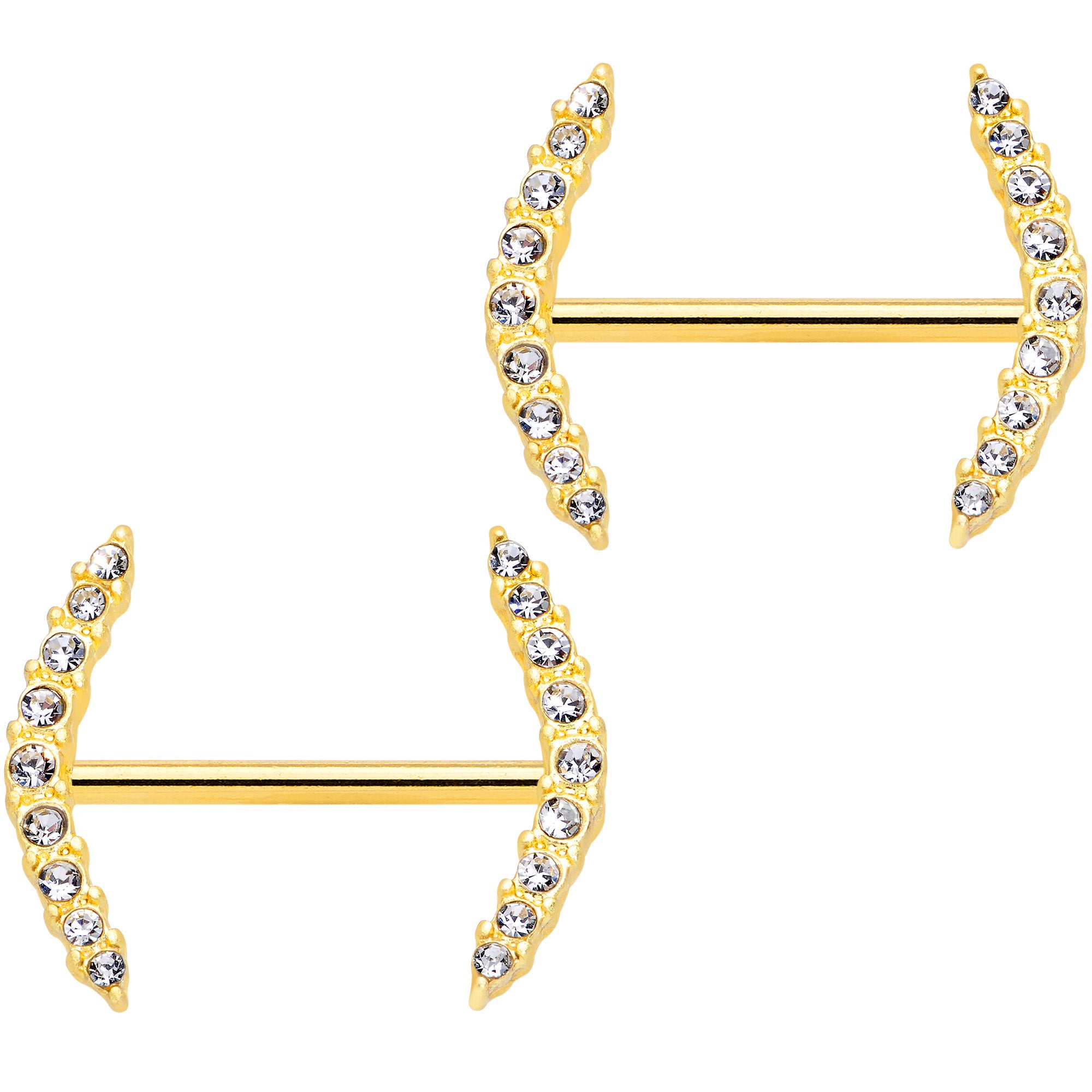 14G 9/16 Clear Gem Gold Tone Simple Curve Barbell Nipple Ring Set