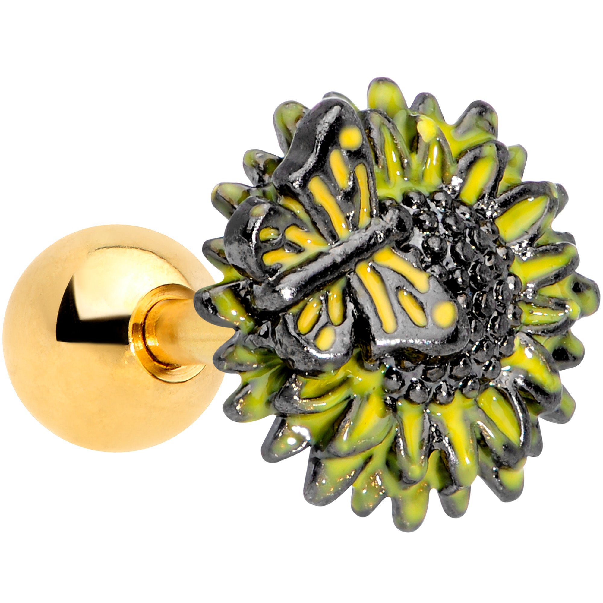 16G 1/4 Gold Tone Sunflower Butterfly Cartilage Earring