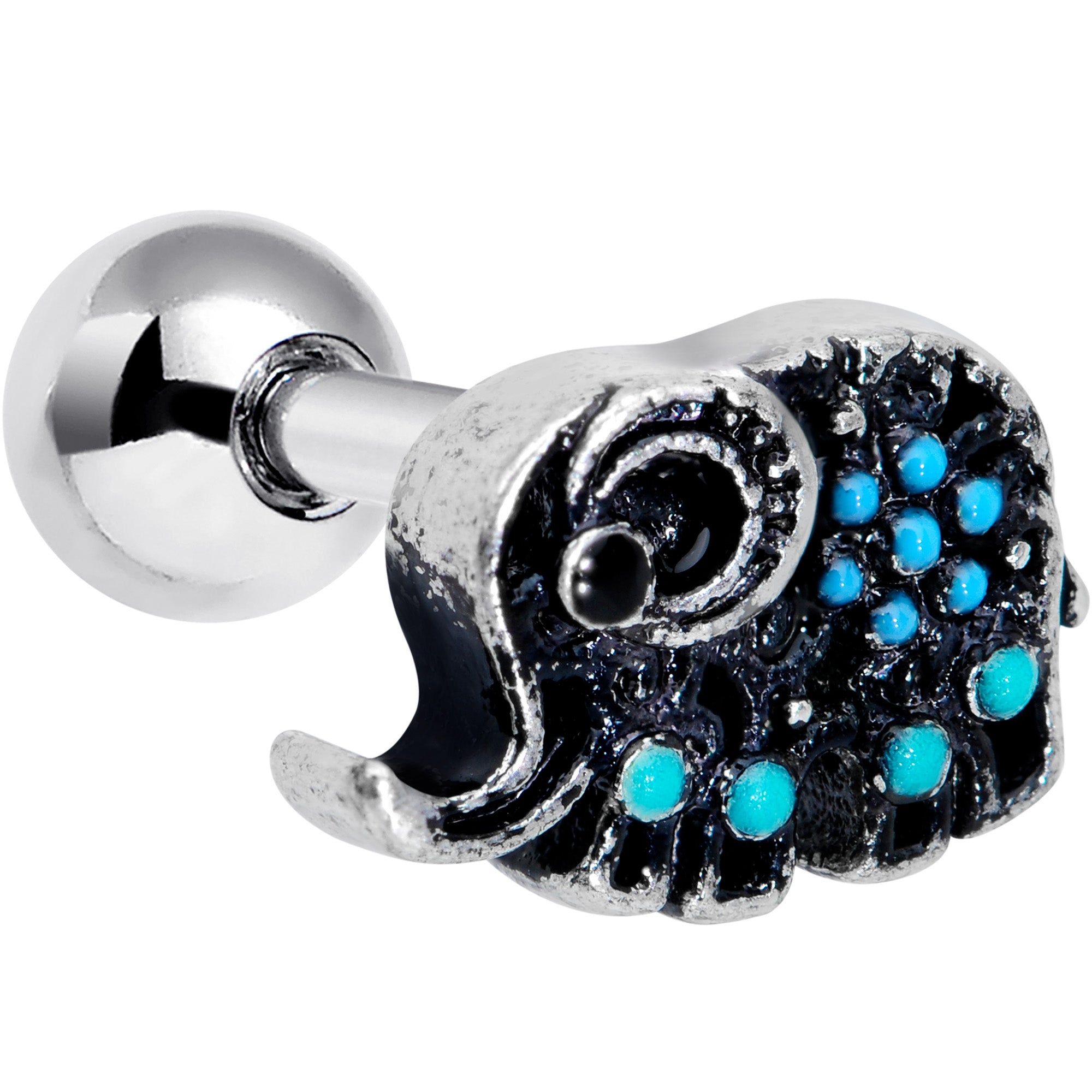 16G 1/4 Aqua Orb Curvy Elephant Cartilage Tragus