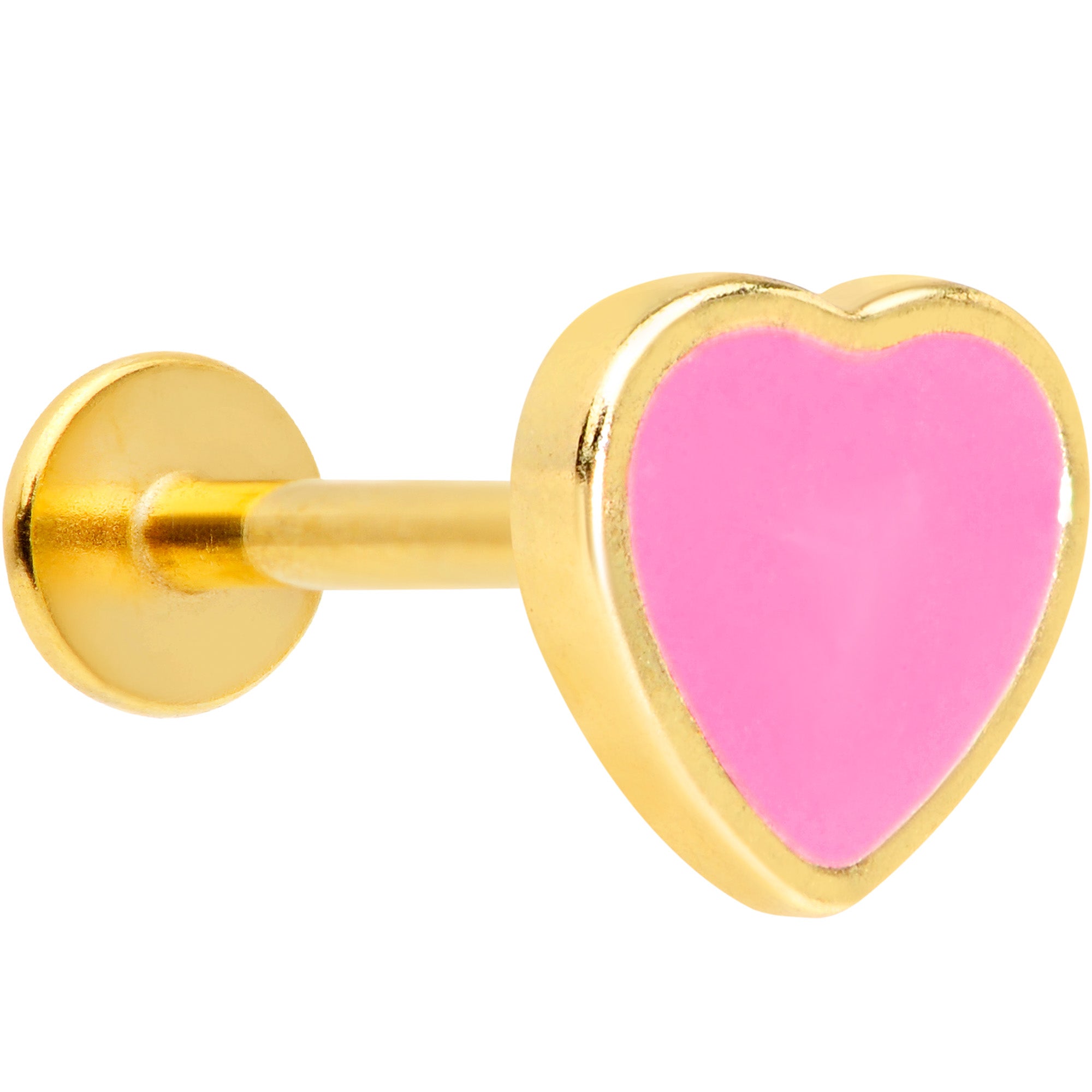 16G 5/16 Gold Tone Pink Heart Valentines Day Labret Tragus Monroe