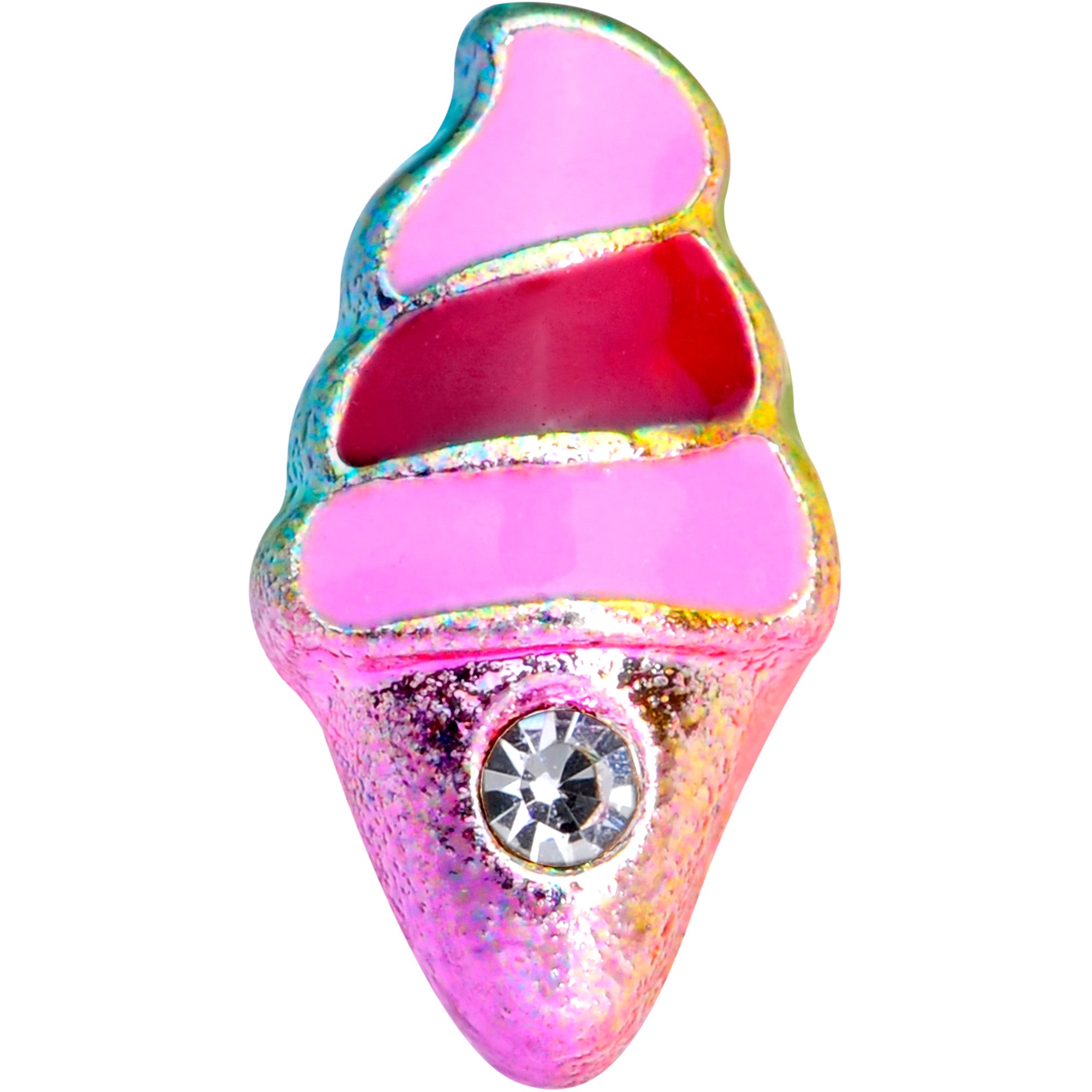 16G 1/4 Clear Gem Rainbow Ice Cream Cone Cartilage Tragus