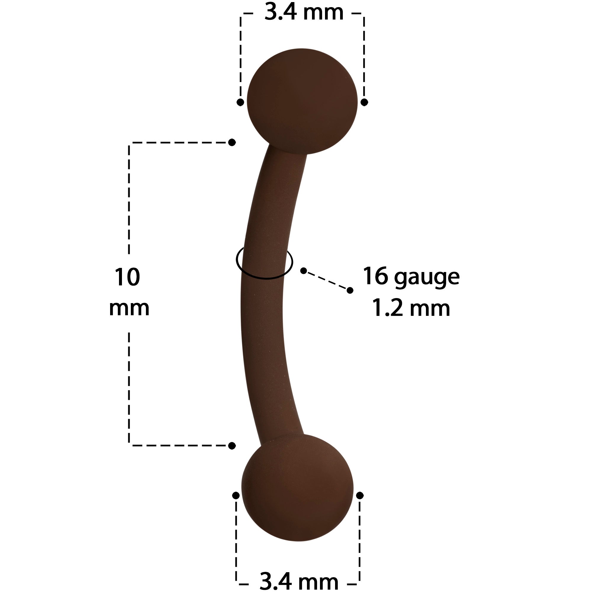 16G 5/16 Dark Brown Acrylic Matte Curved Eyebrow Ring