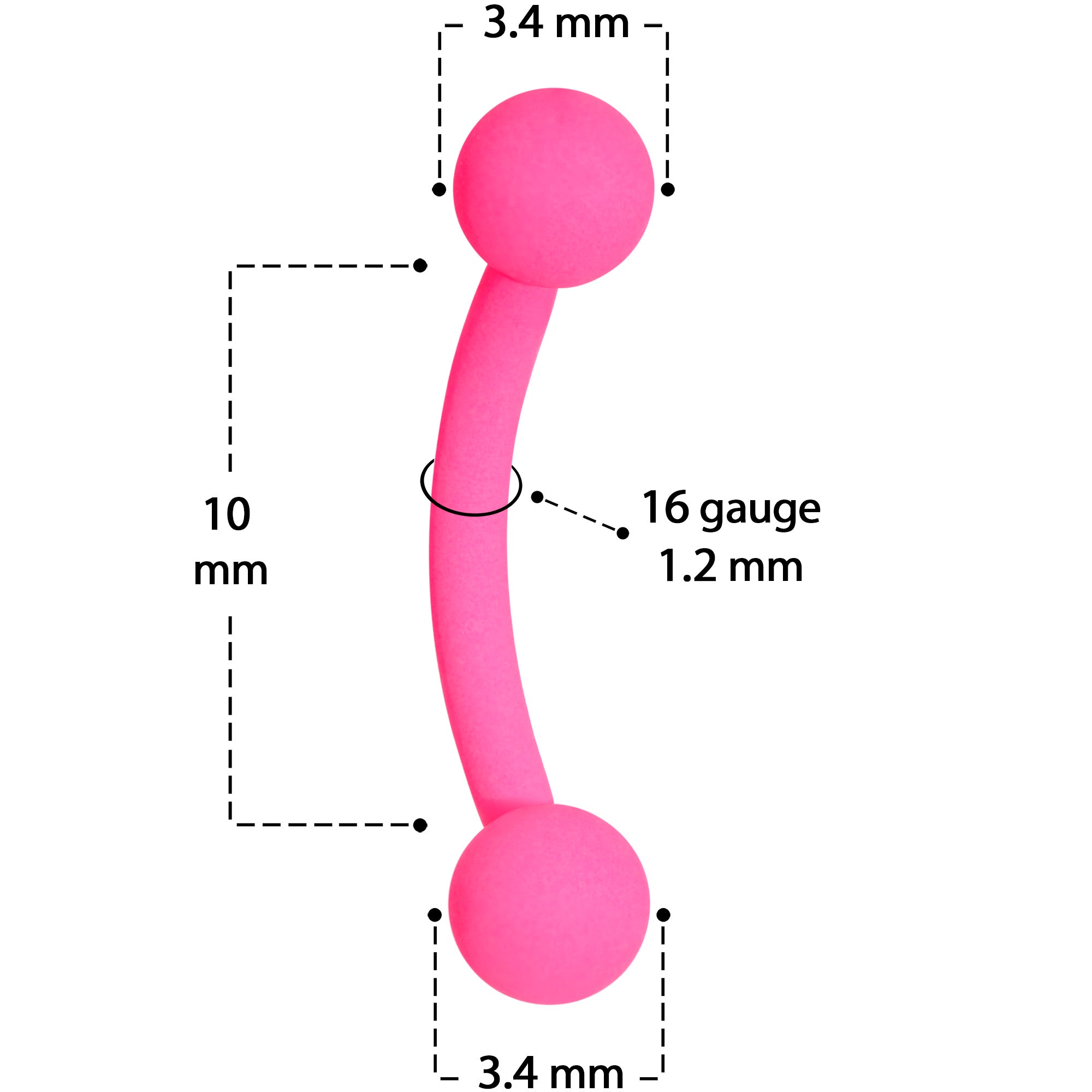 16G 5/16 Pink Acrylic Matte Curved Eyebrow Ring