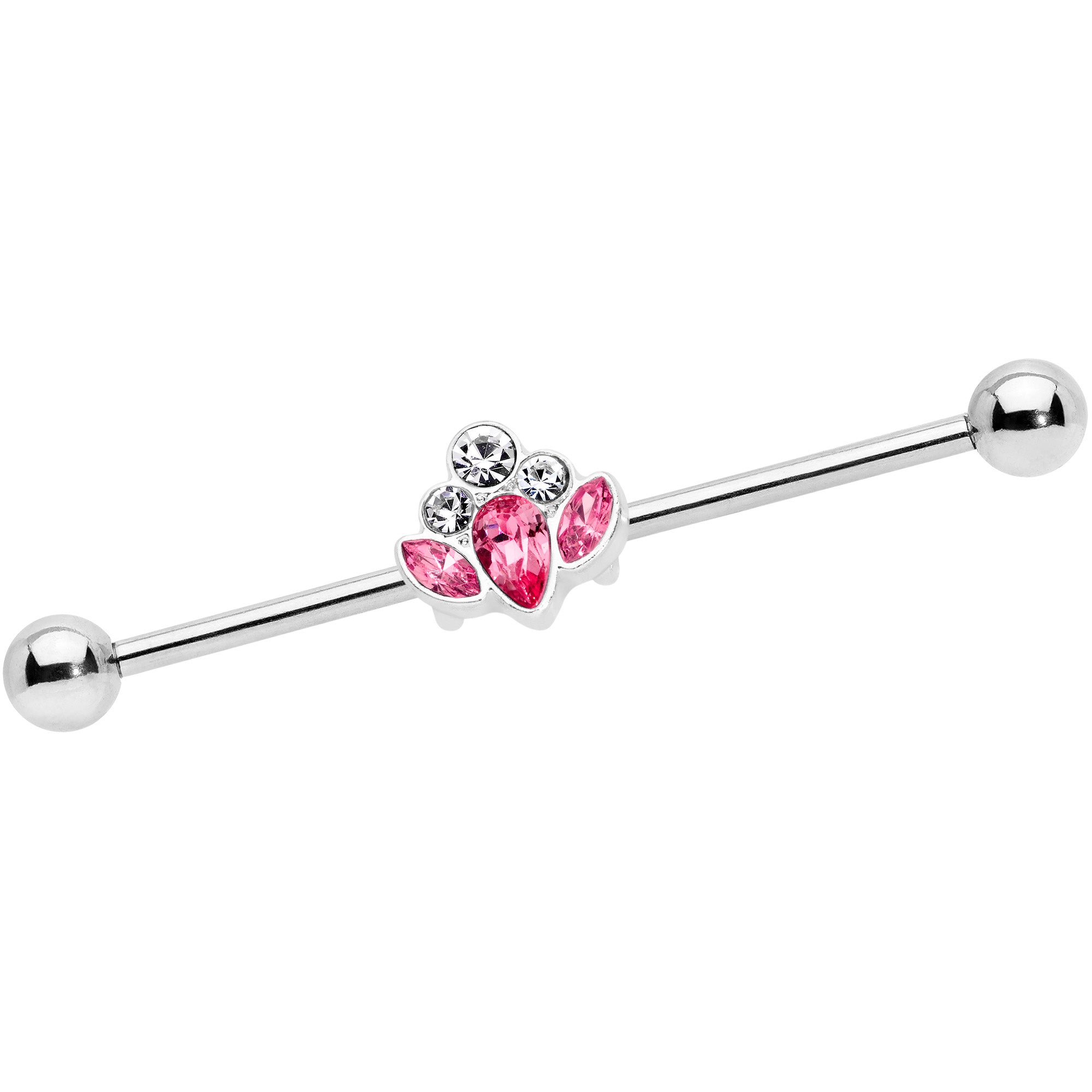 14G Pink Clear Gem Classic Cluster Industrial Barbell 38mm