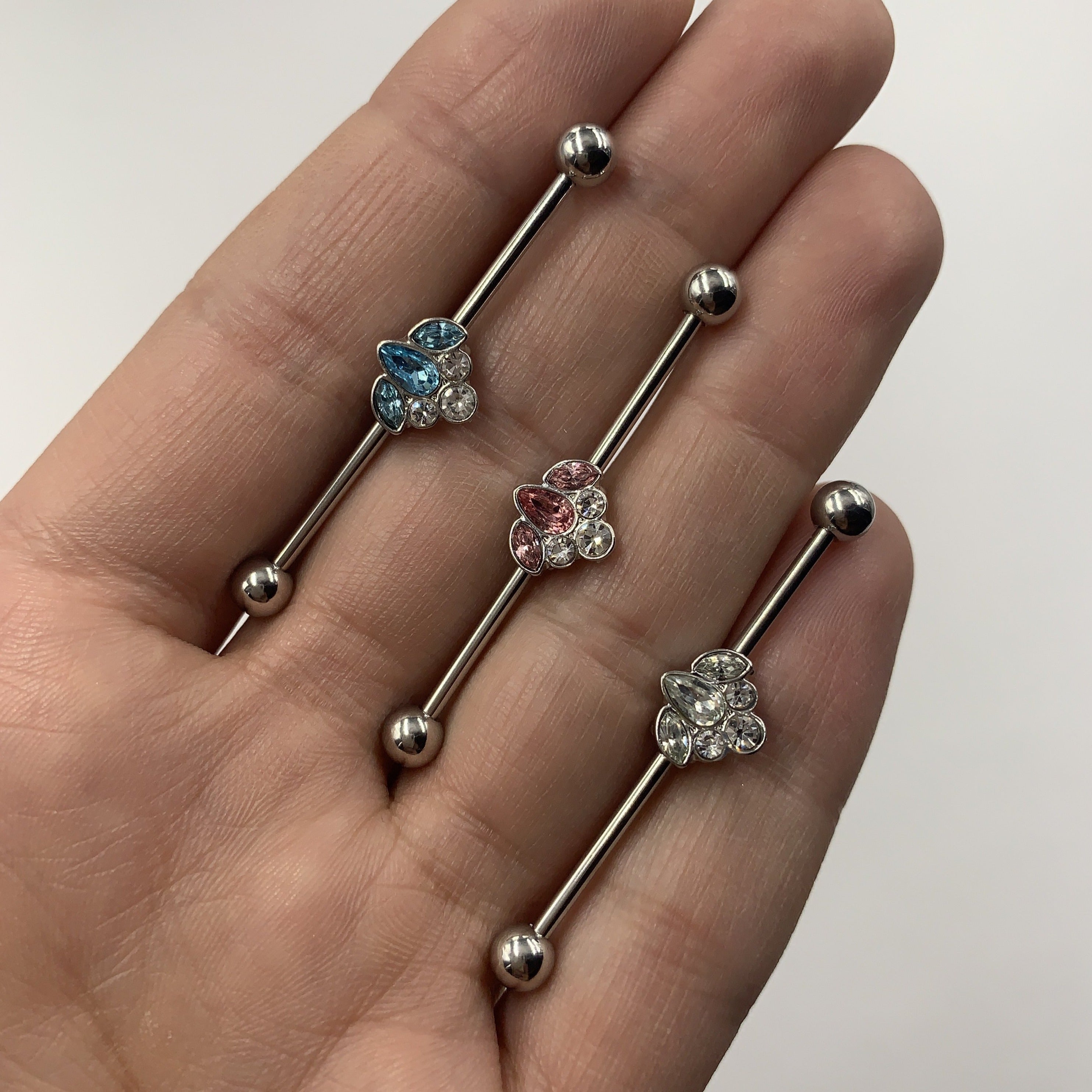 14G Aqua Clear Gem Classic Cluster Industrial Barbell 38mm