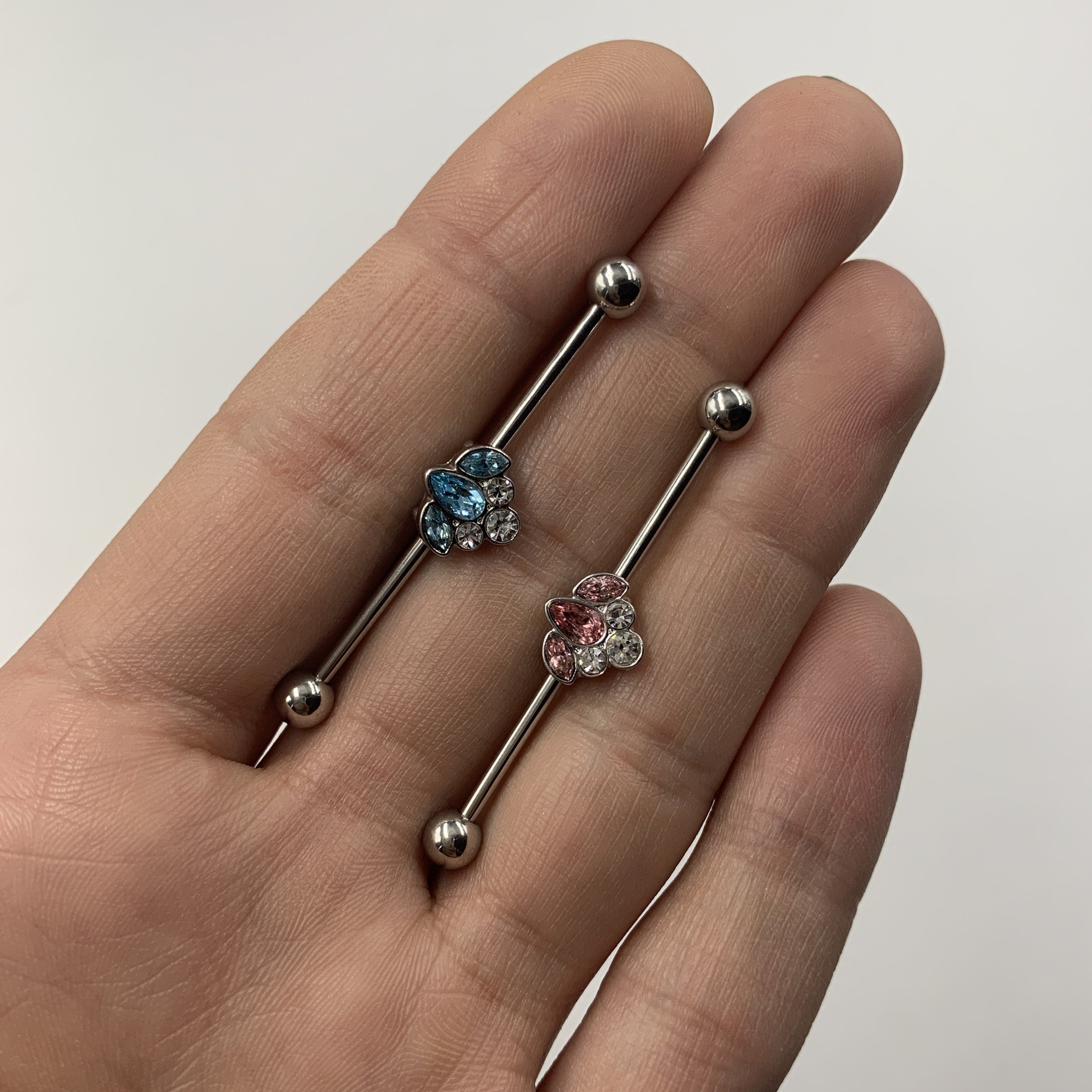 14G Pink Clear Gem Classic Cluster Industrial Barbell 38mm