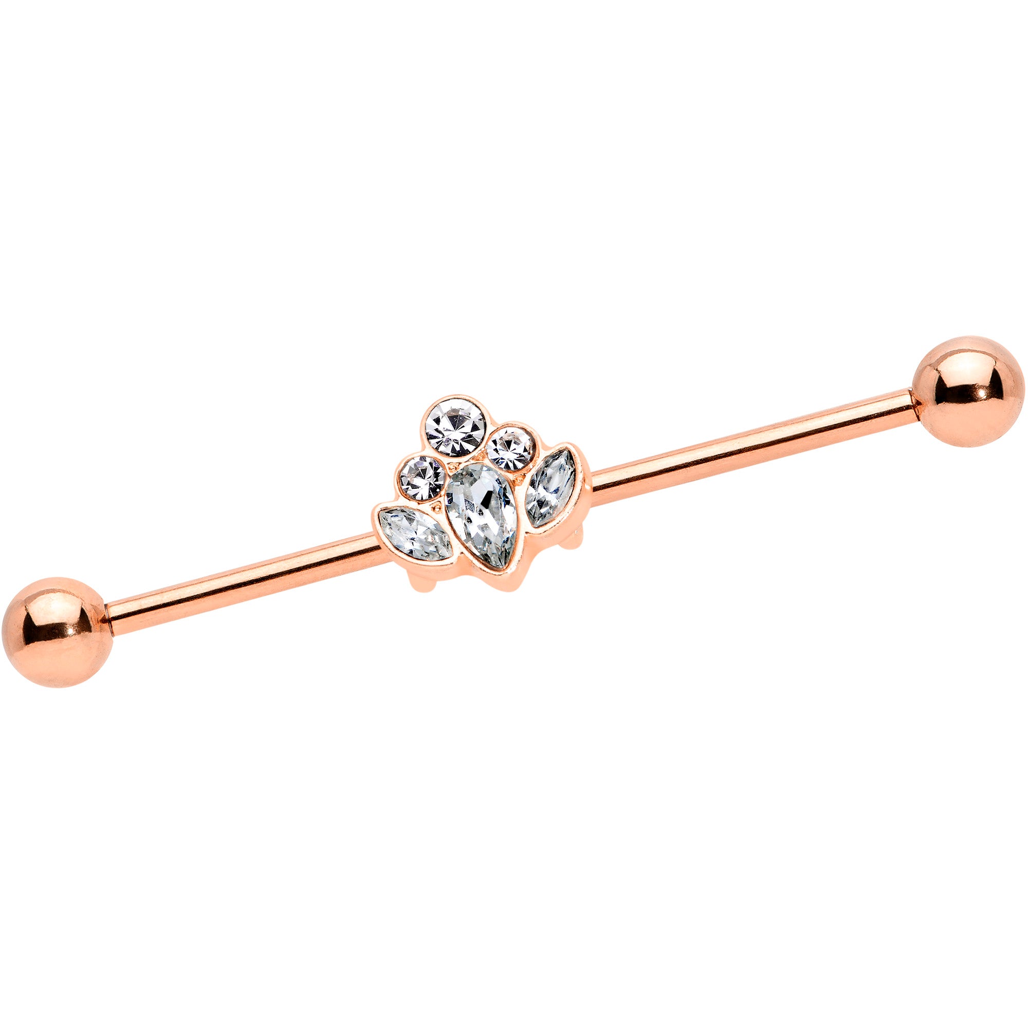 14G Clear Gem Rose Gold Hue Anodized Cluster Industrial Barbell 38mm