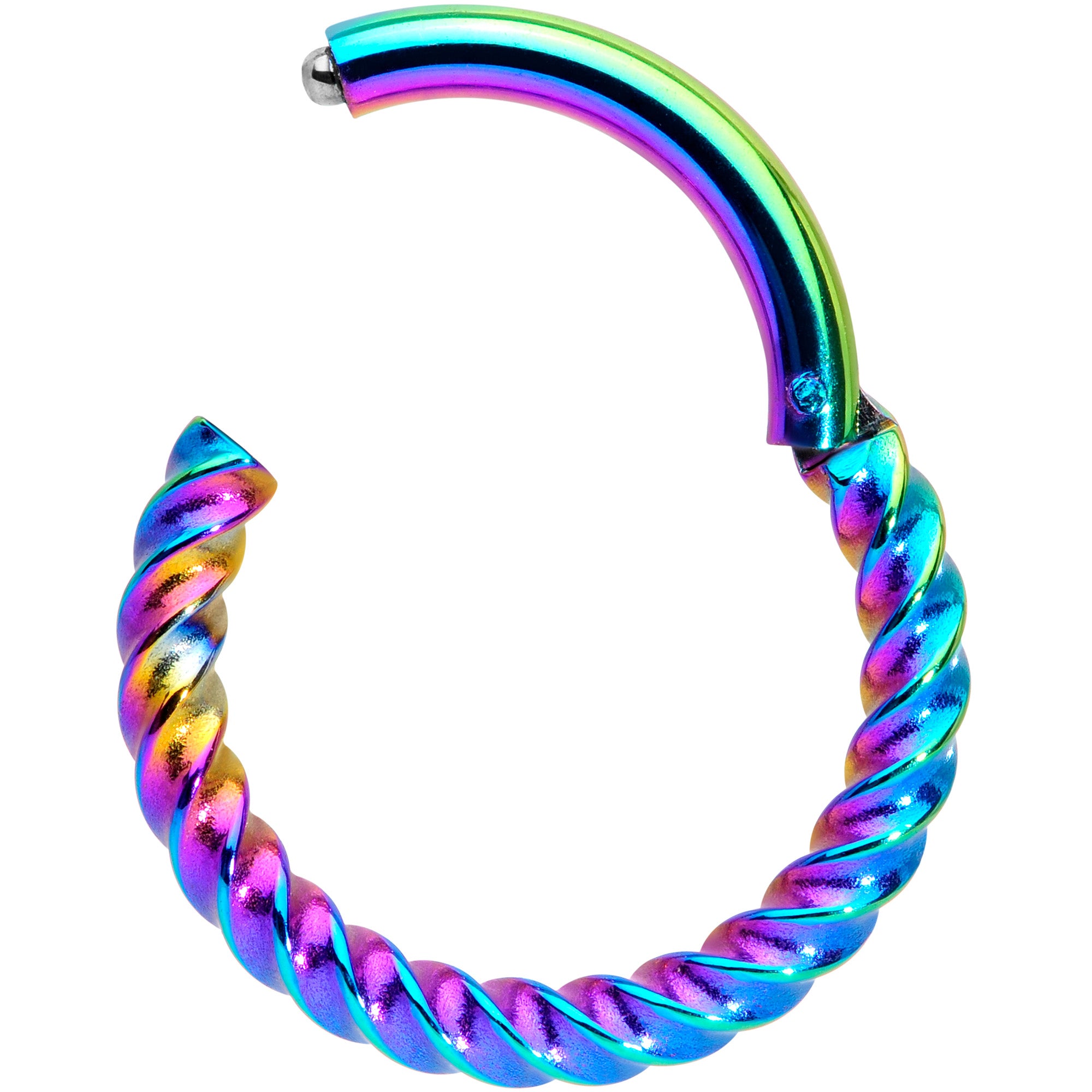 14G 3/8 Rainbow Twisted Elegance Cartilage Septum Clicker