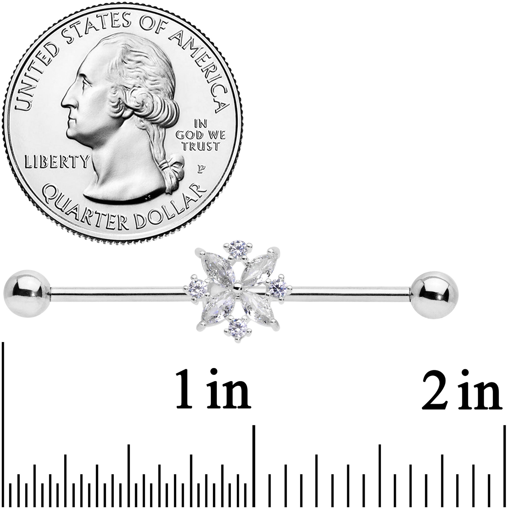 14G Clear CZ Gem Star Burst Industrial Barbell 38mm