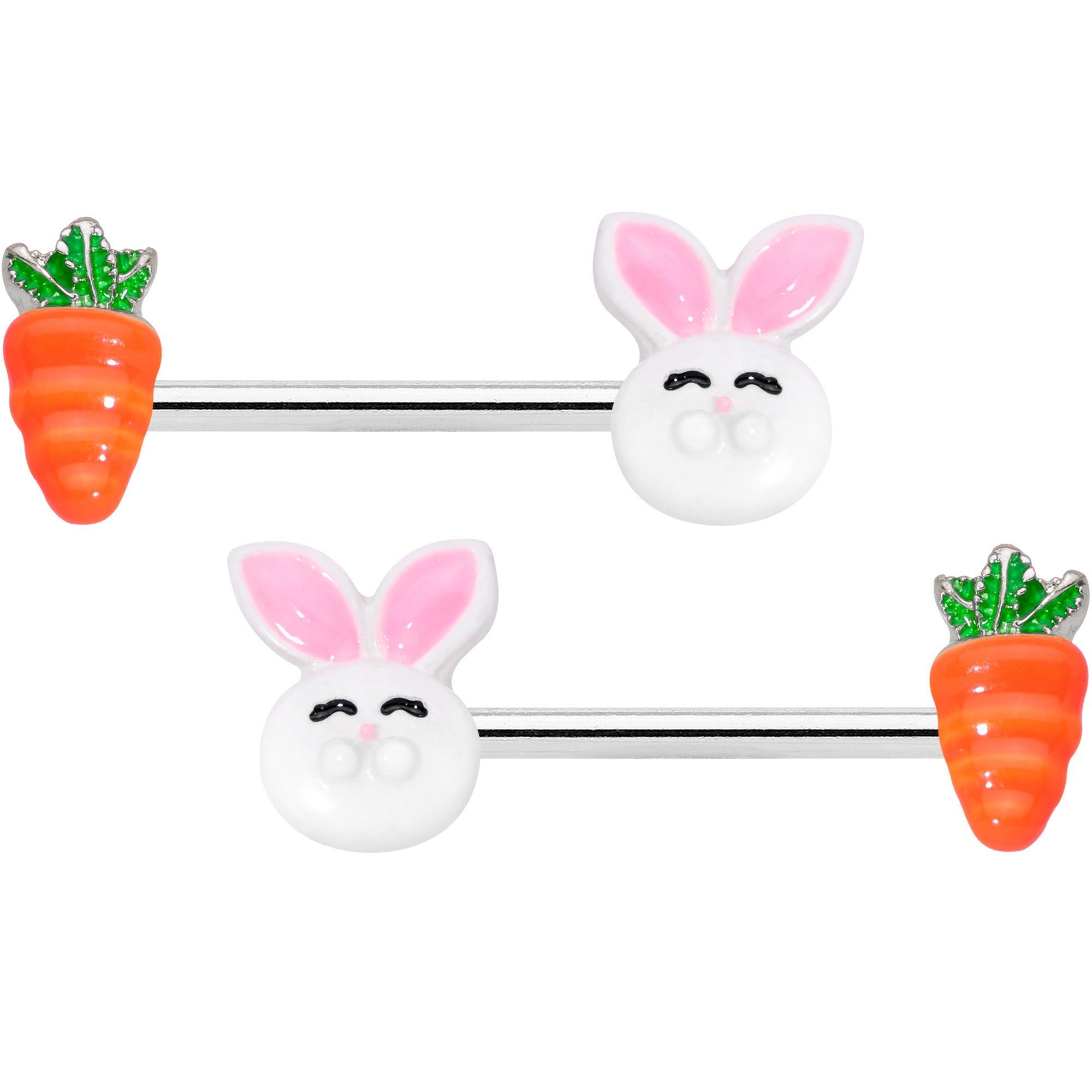 14G 9/16 Carrot Easter Bunny Barbell Nipple Ring Set