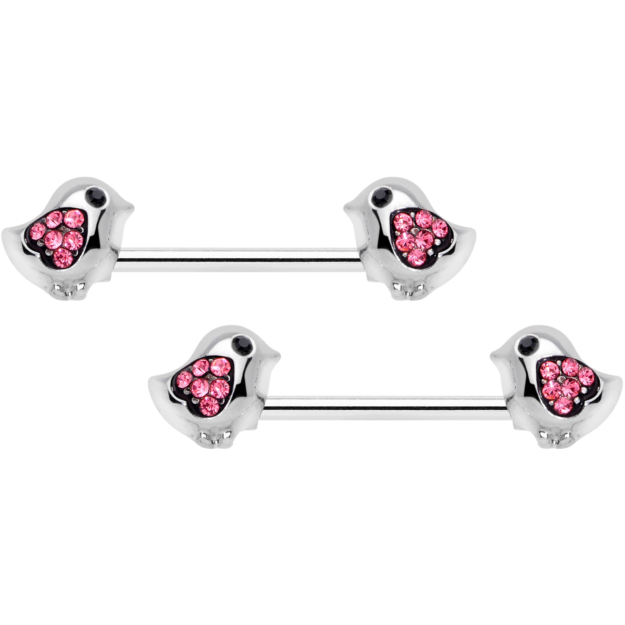 14G 9/16 Pink Gem Easter Chick Nipple Ring Set