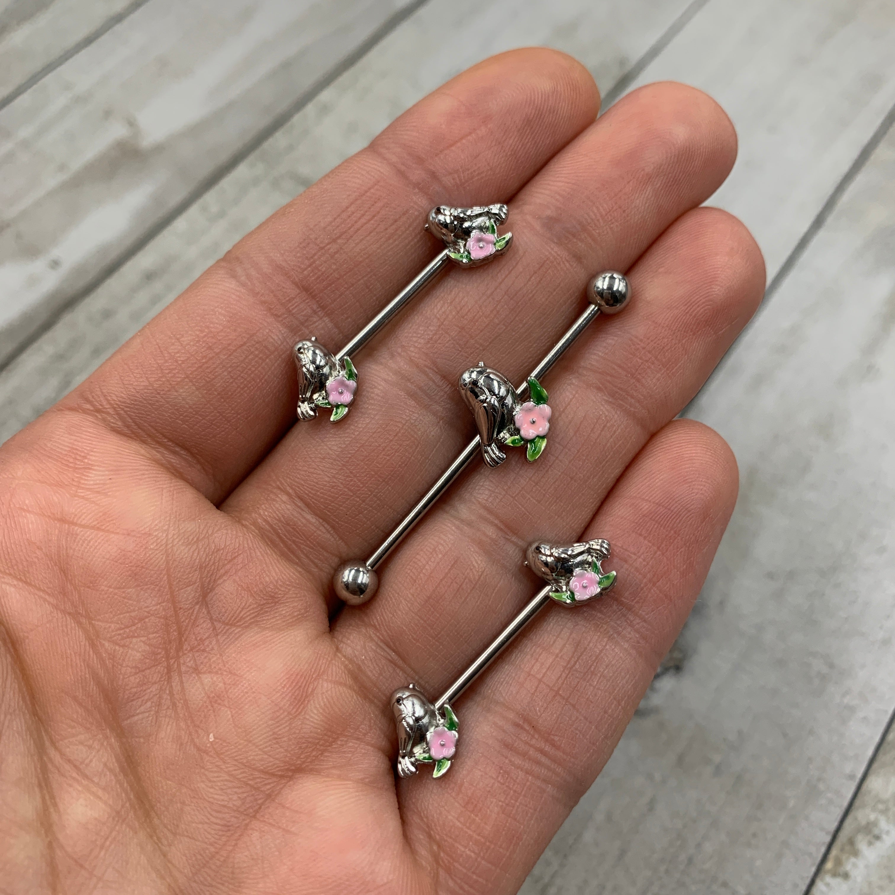 14G Bird Pink Flower Industrial Barbell 38mm