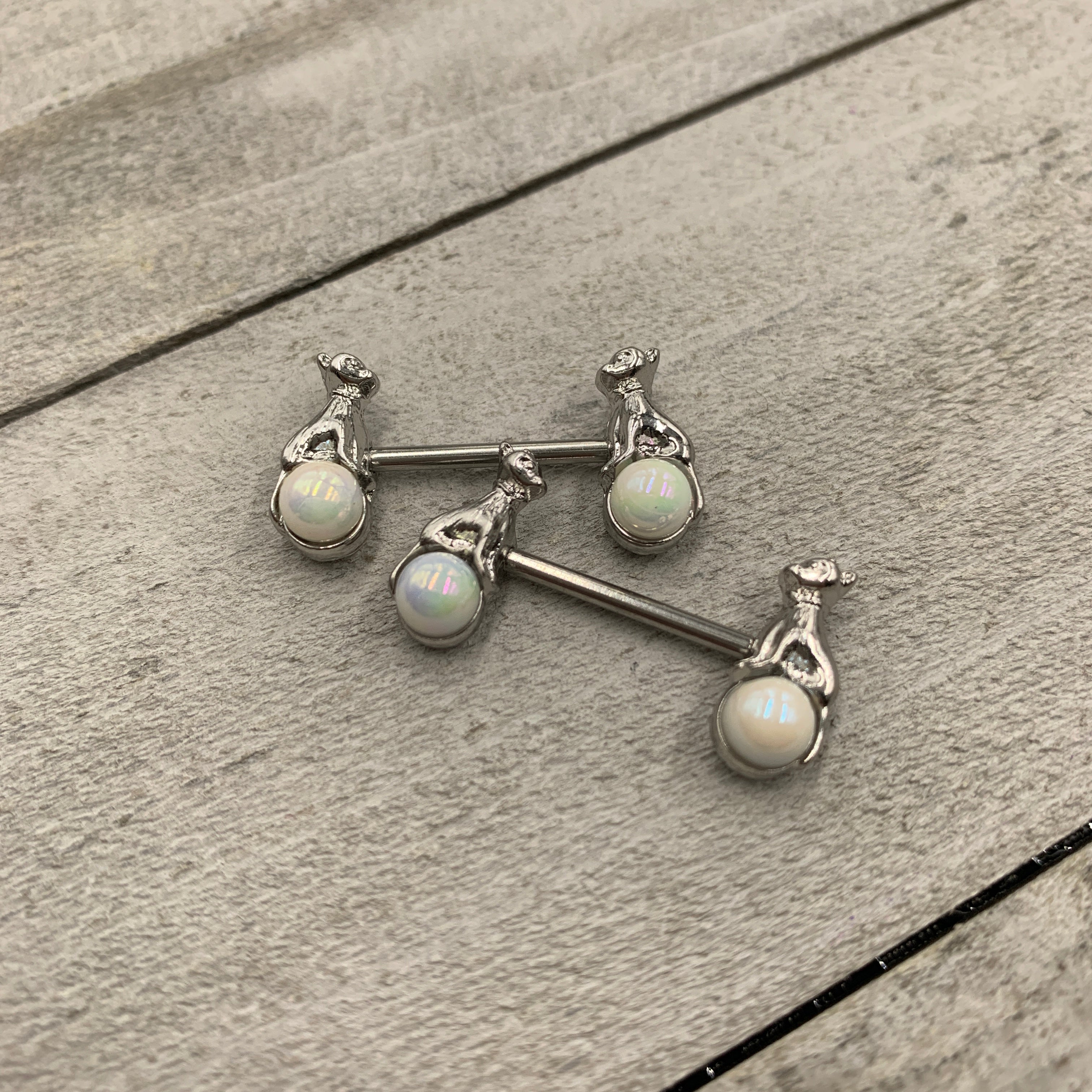 14G 9/16 Aurora Orb Baby Bear Barbell Nipple Ring Set