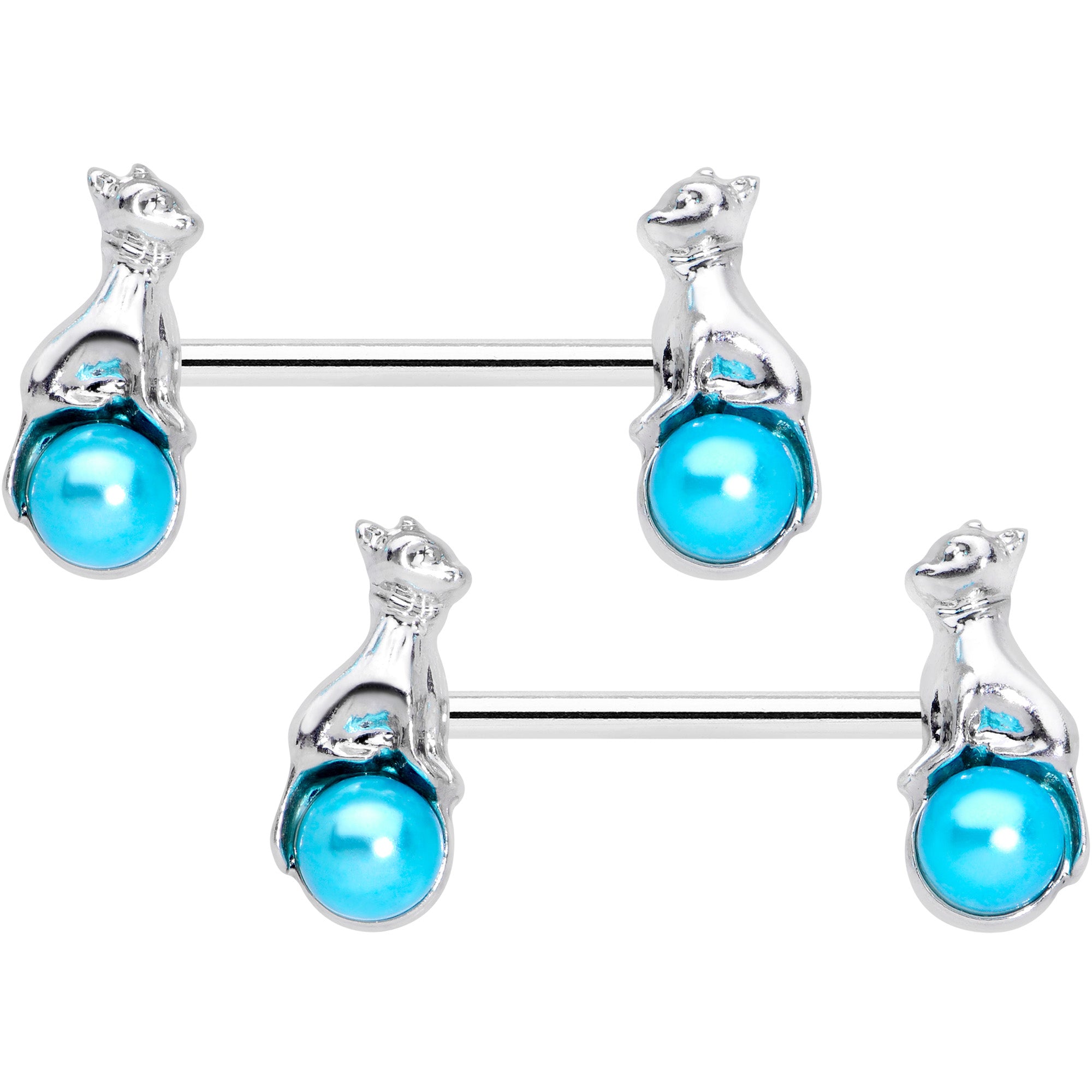 14G 9/16 Aqua Orb Baby Bear Barbell Nipple Ring Set