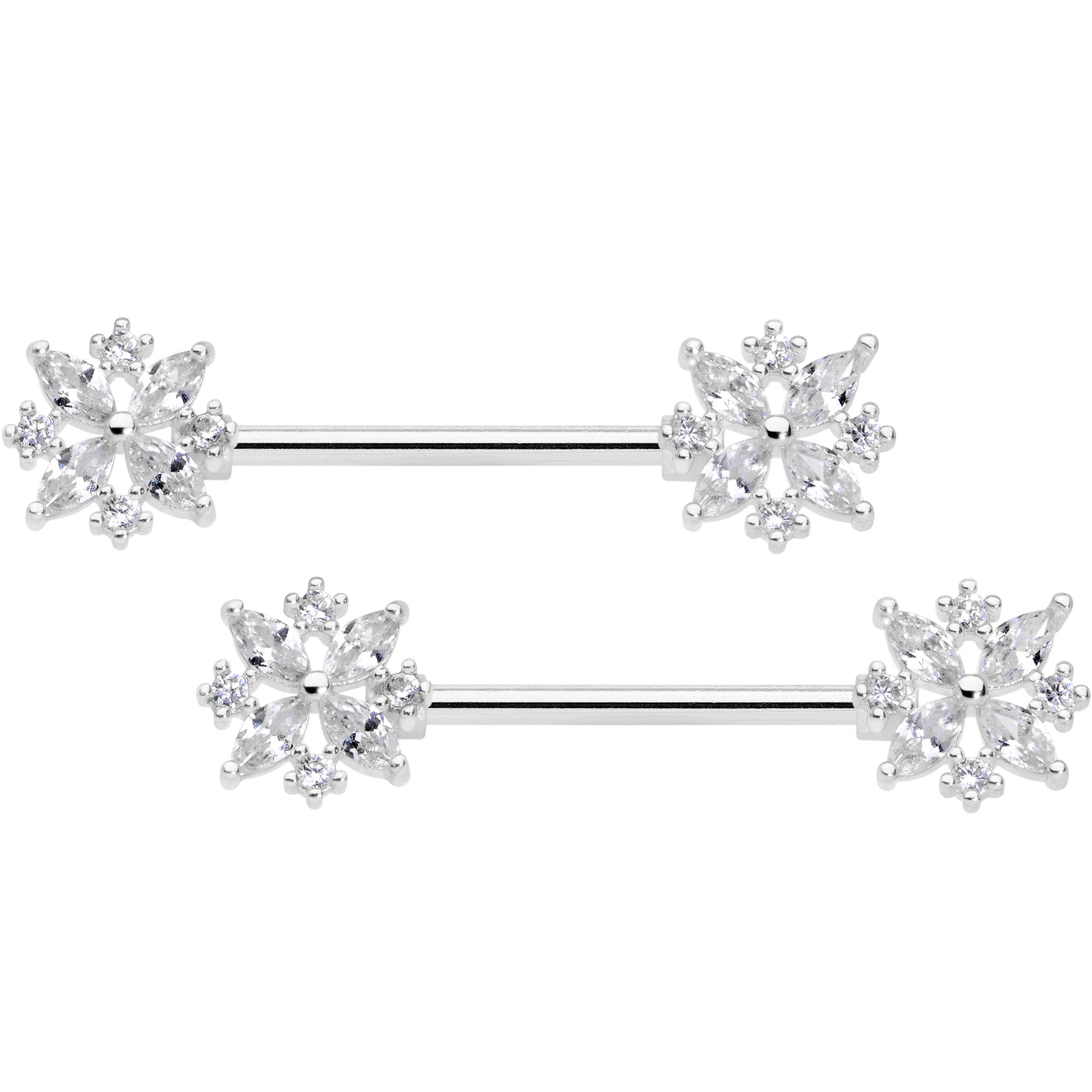 14G 5/8 Clear CZ Gem Star Burst Barbell Nipple Ring Set