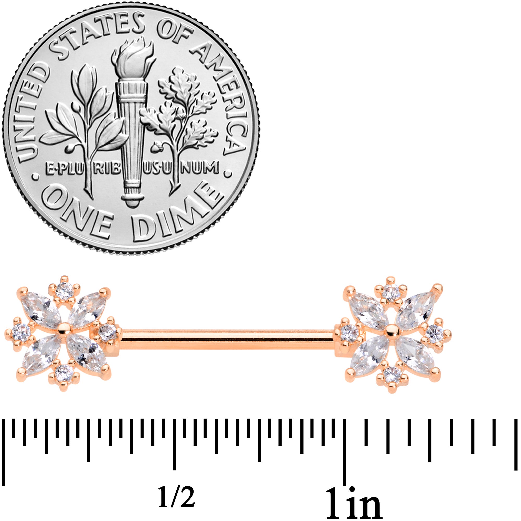 14G 5/8 Clear CZ Gem Rose Gold Tone Star Burst Nipple Ring Set