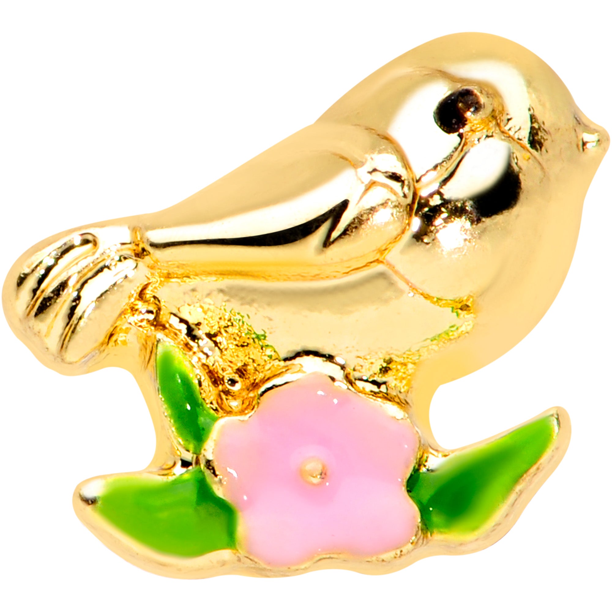 16G 1/4 Gold Tone Bird Pink Flower Cartilage Tragus