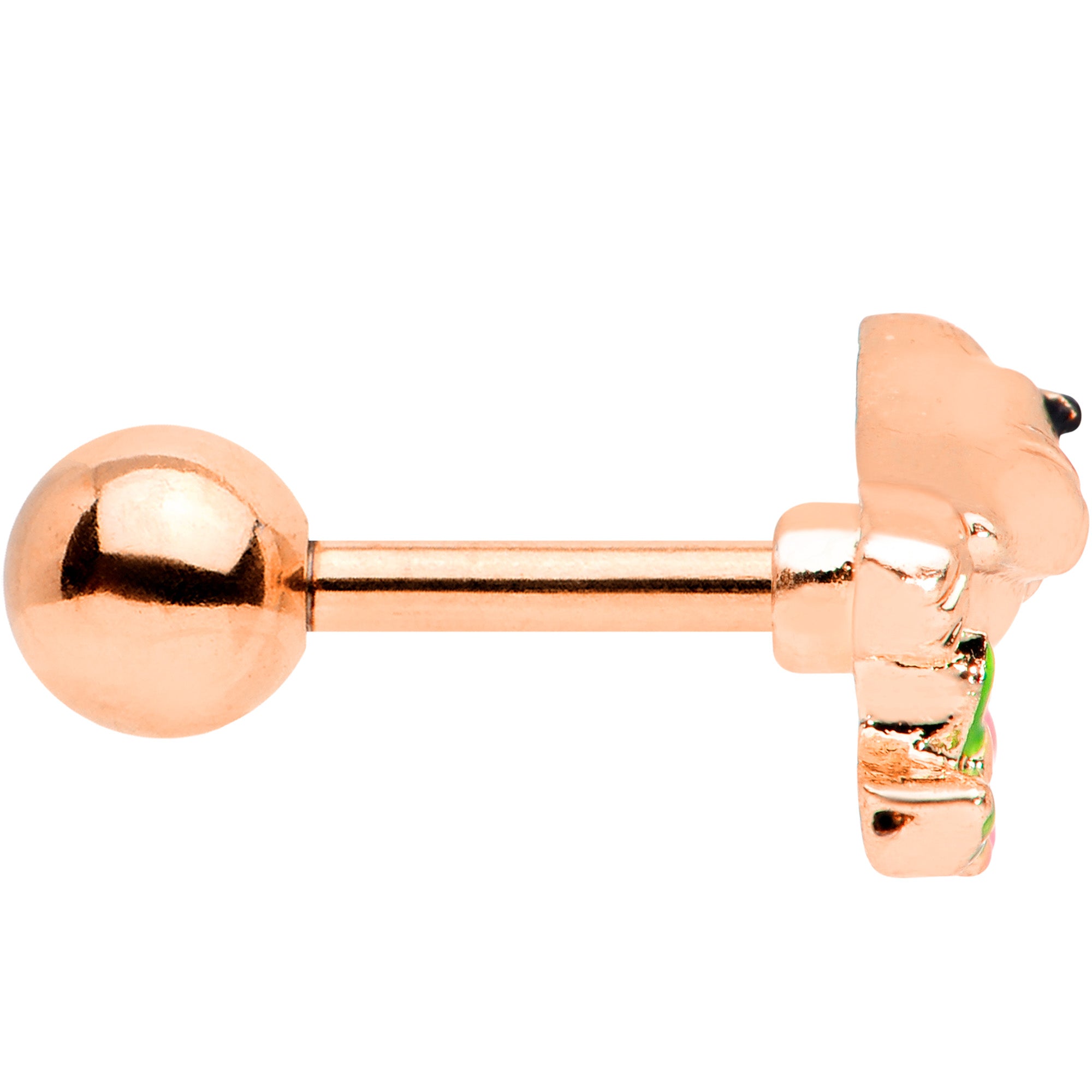 16G 1/4 Rose Gold Tone Bird Pink Flower Cartilage Tragus