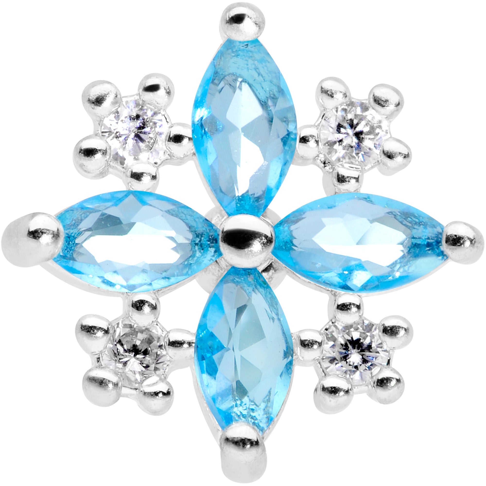16G 1/4 Clear Aqua CZ Gem Star Burst Cartilage Tragus