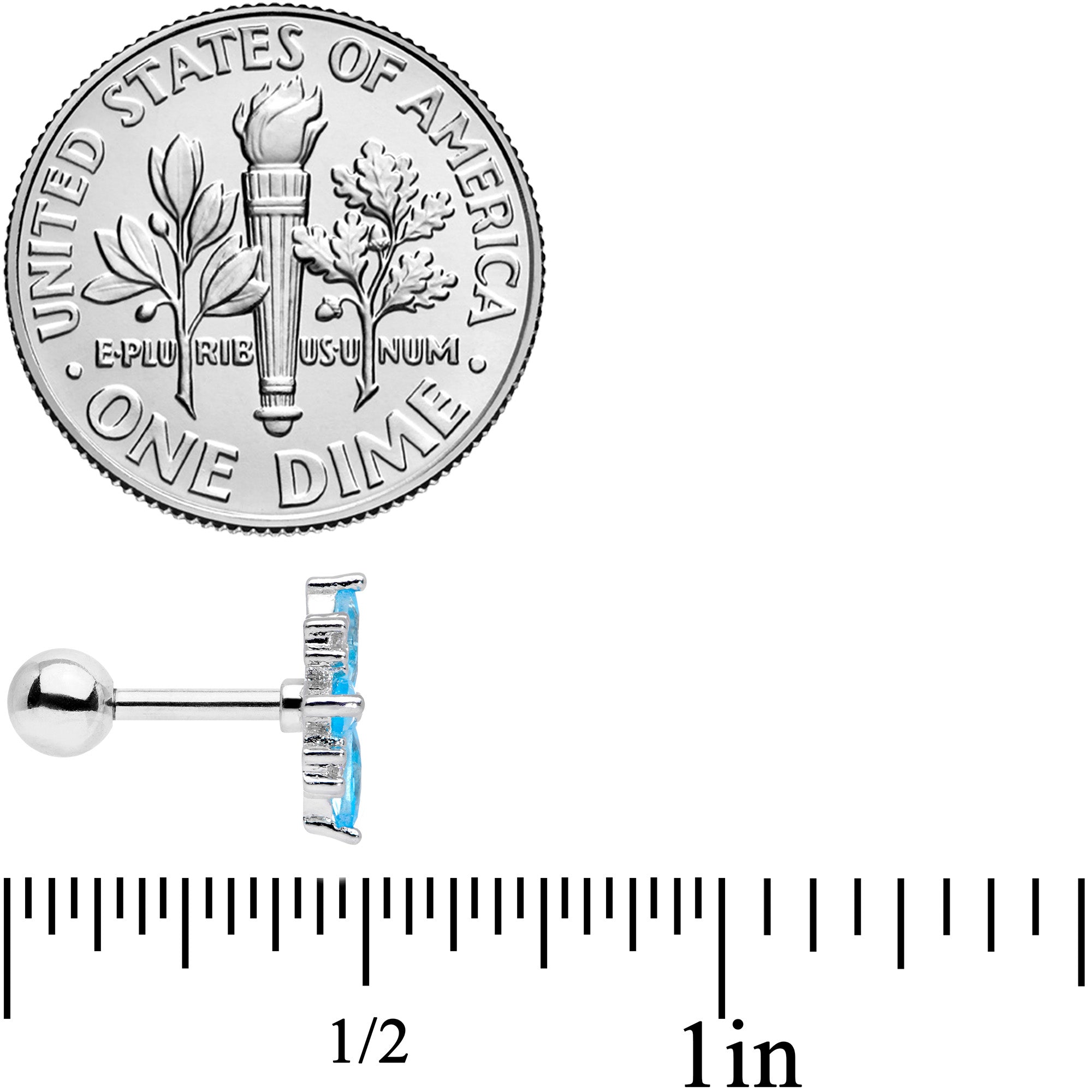 16G 1/4 Clear Aqua CZ Gem Star Burst Cartilage Tragus