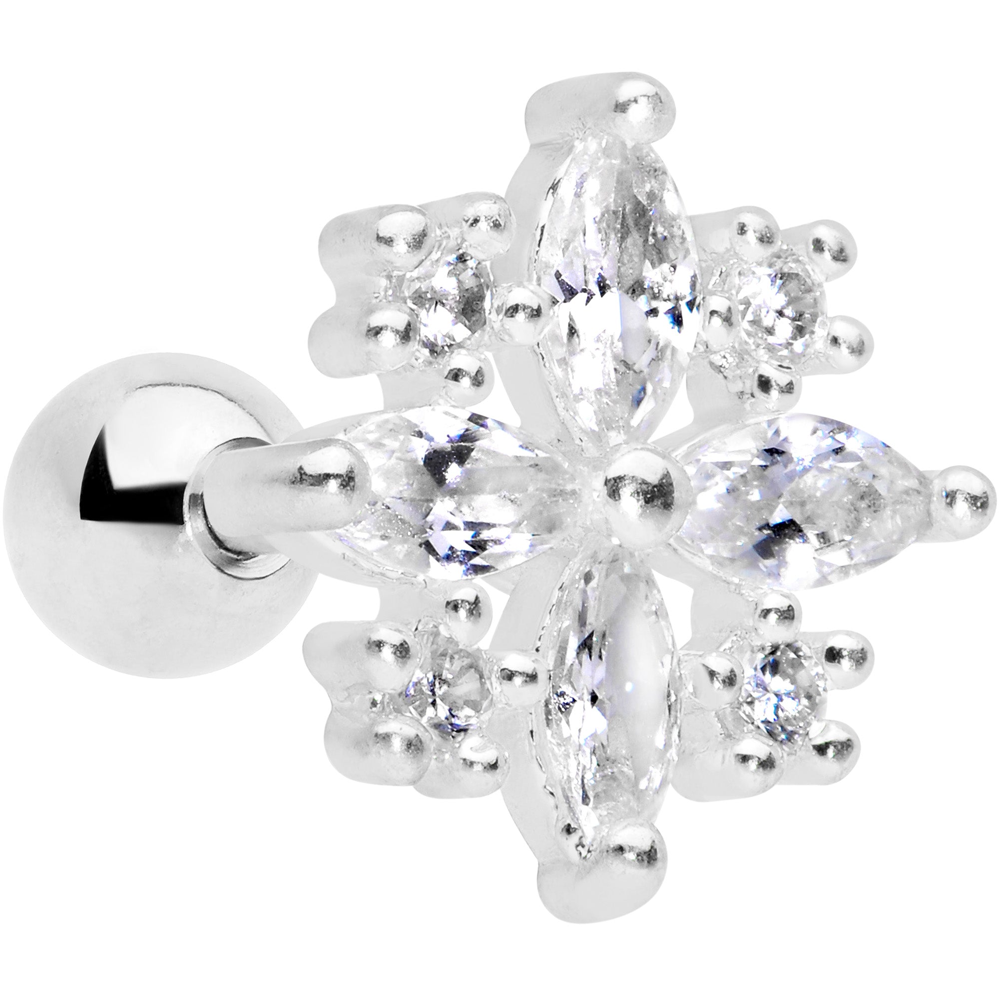 16G 1/4 Clear CZ Gem Star Burst Cartilage Tragus