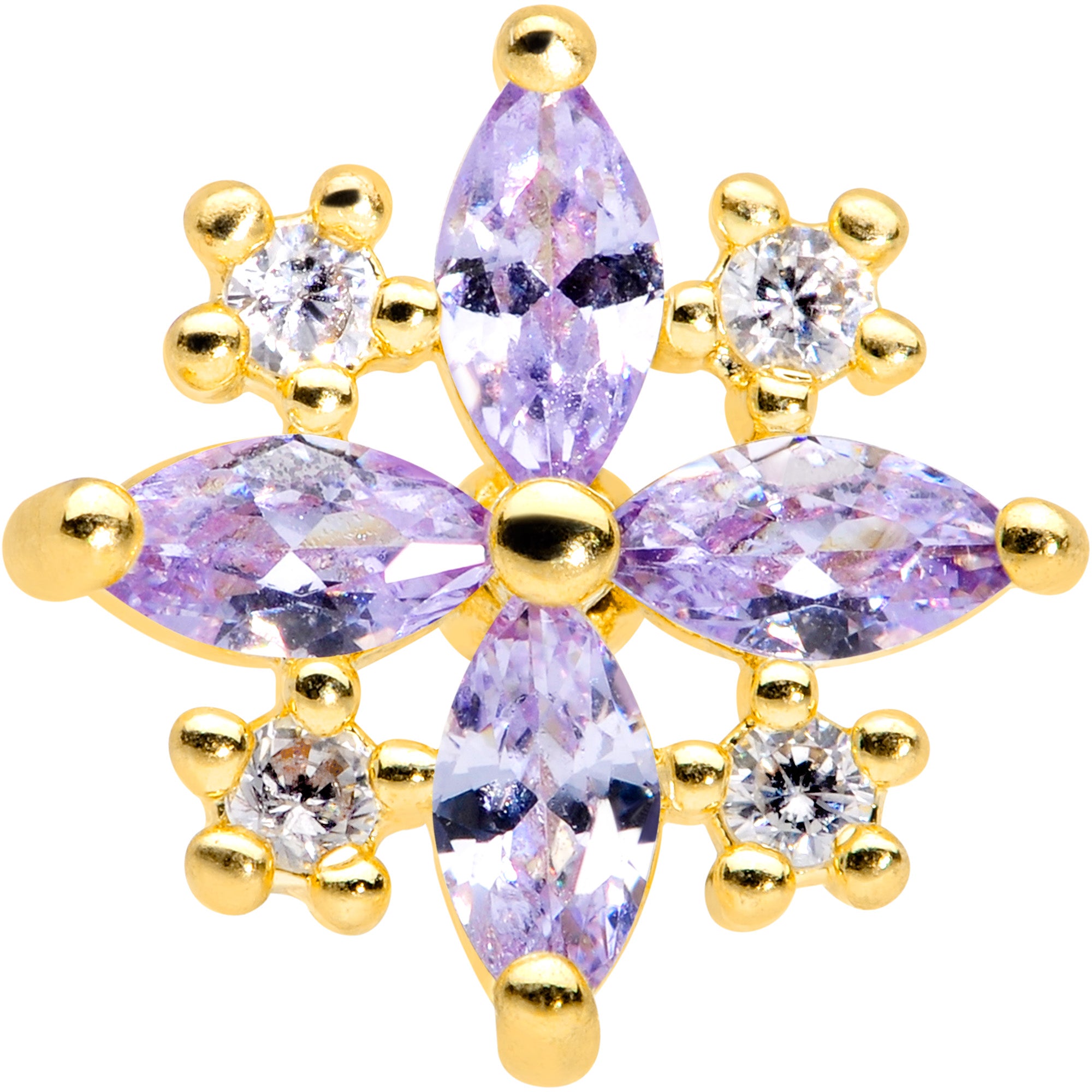16G 1/4 Clear Purple CZ Gem Gold Tone Star Burst Cartilage Tragus