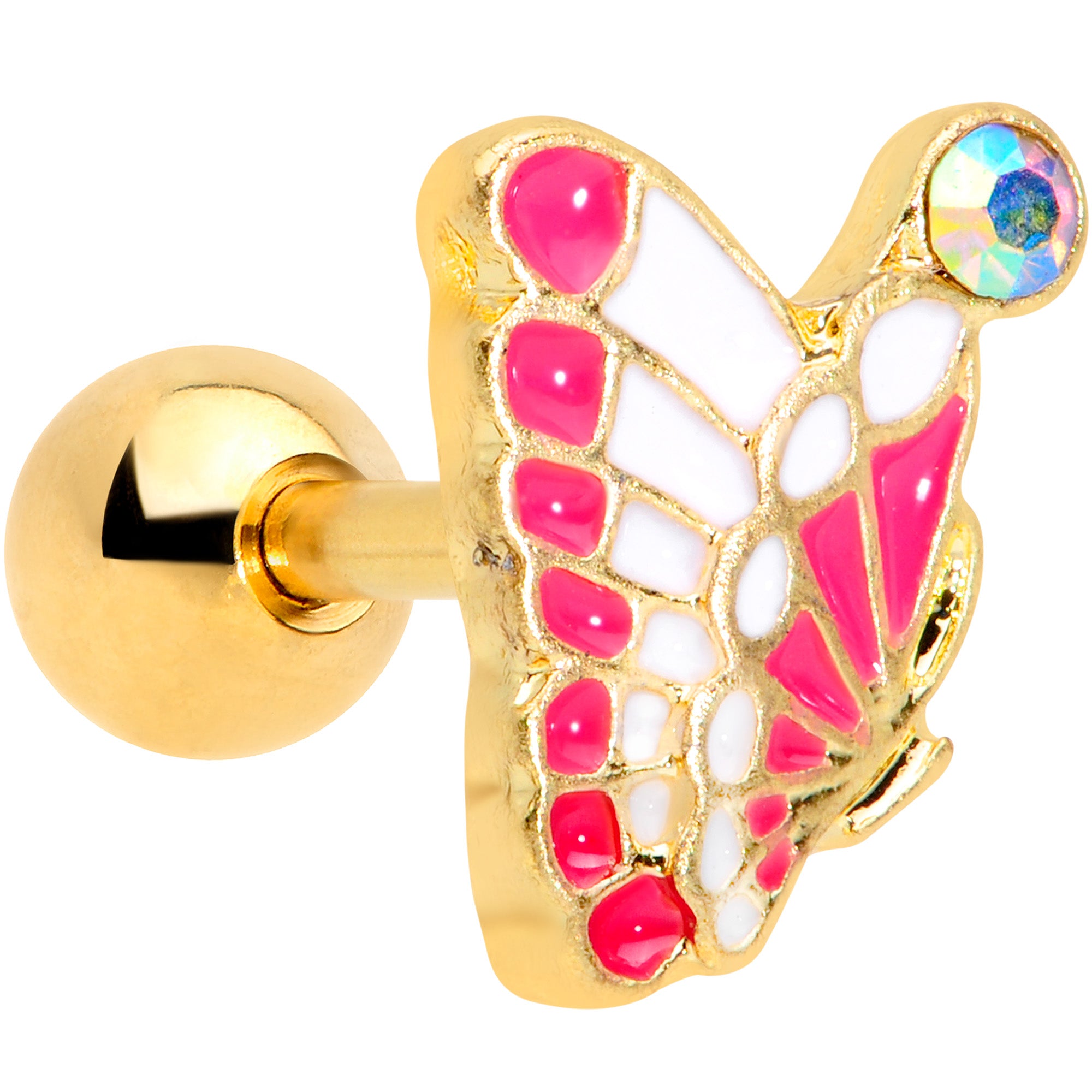 16G 1/4 Aurora Gem Gold Tone Butterfly Cartilage Tragus