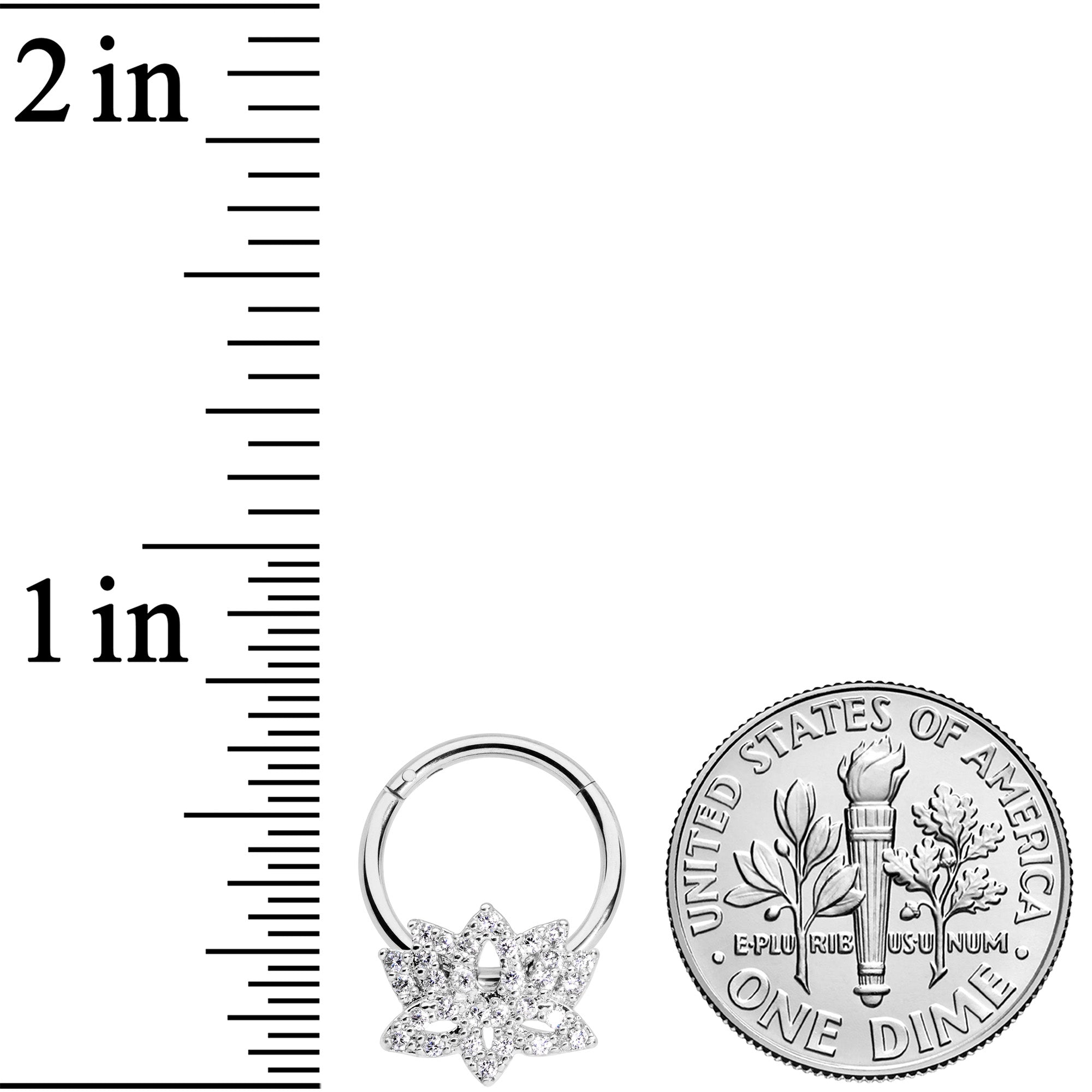 16G 3/8 Clear CZ Gem Lotus Flower Hinged Segment Ring