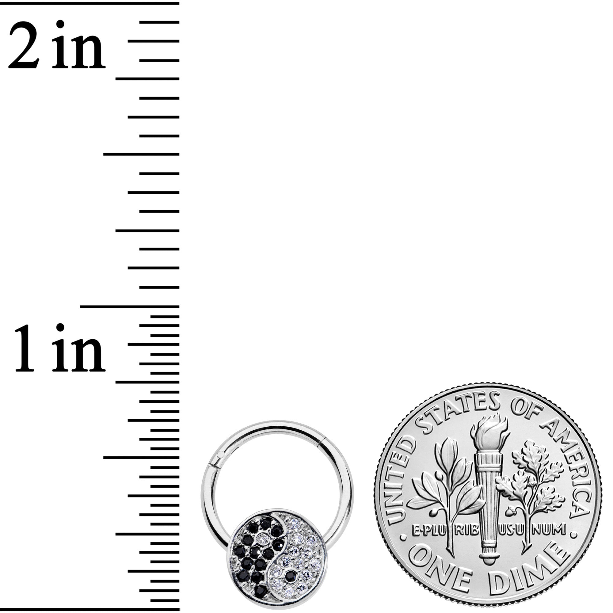 16G 3/8 Clear Black CZ Gem Yin Yang Hinged Segment Ring