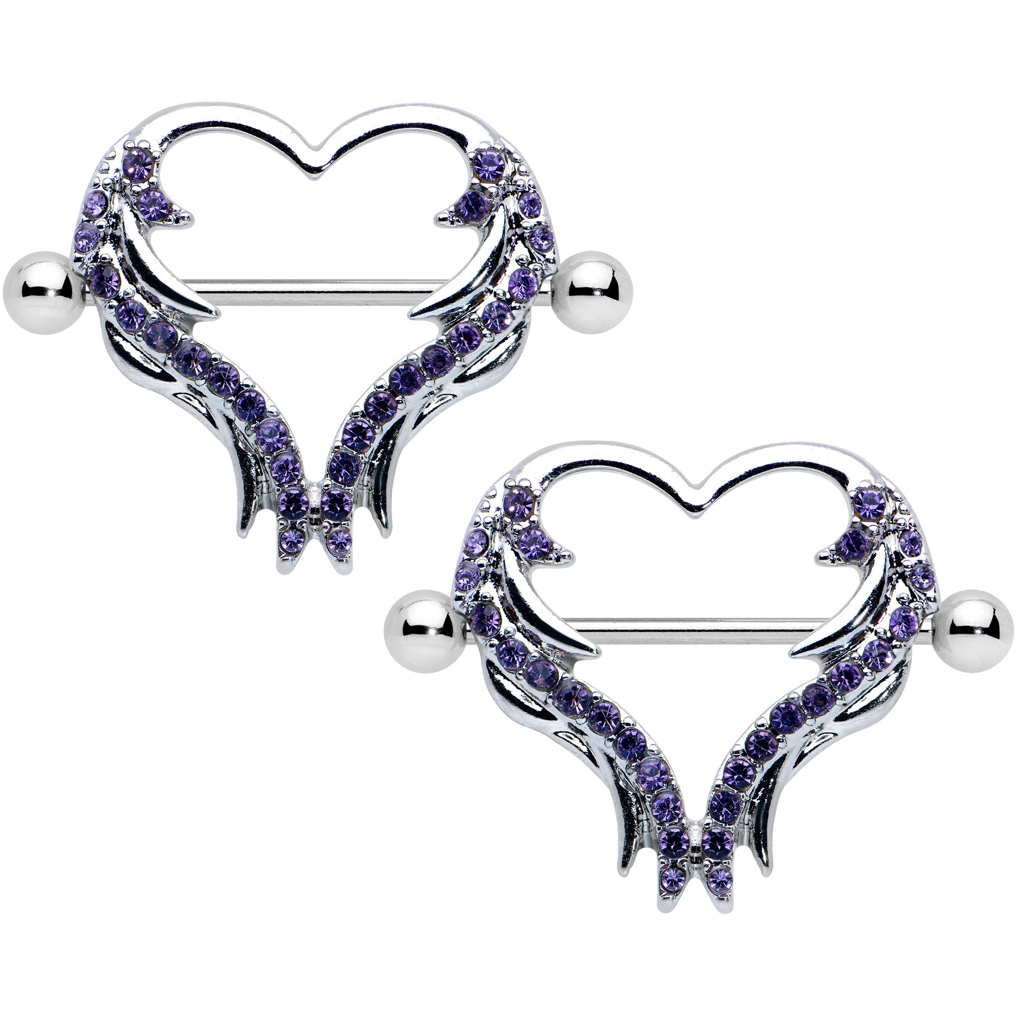14G 3/4 Dark Purple Gem Rock and Roll Heart Nipple Shield Set
