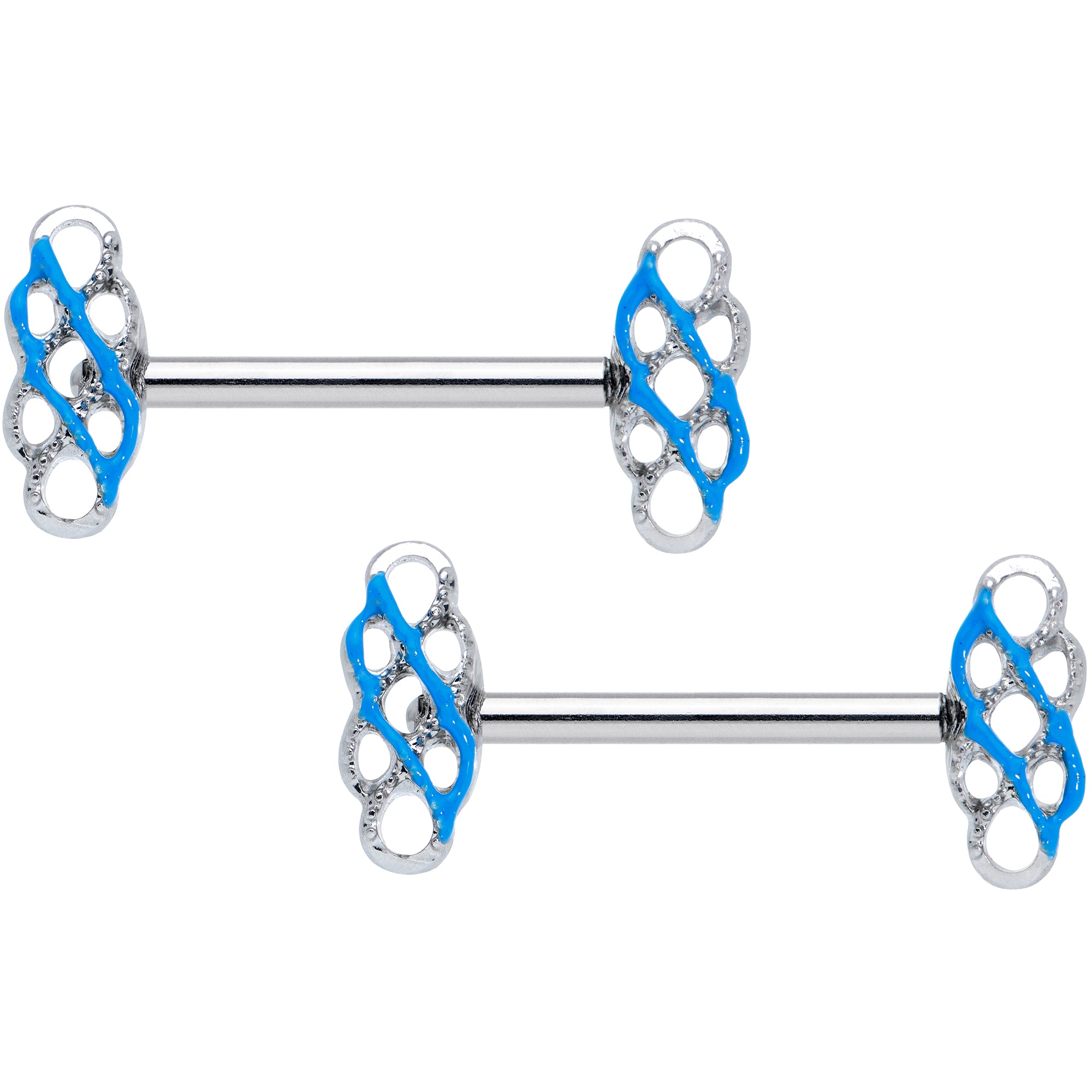 14G 9/16 Clear Gem Blue Celtic Knot Barbell Nipple Ring Set