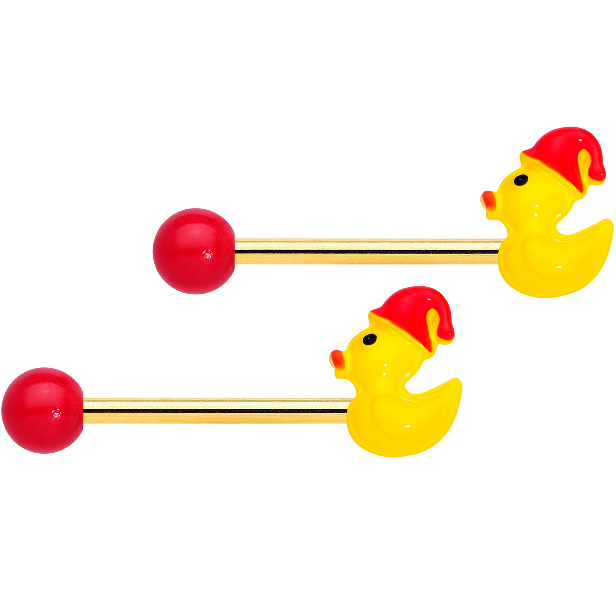 14G 5/8 Gold Tone Sleepy Duck Barbell Nipple Ring Set