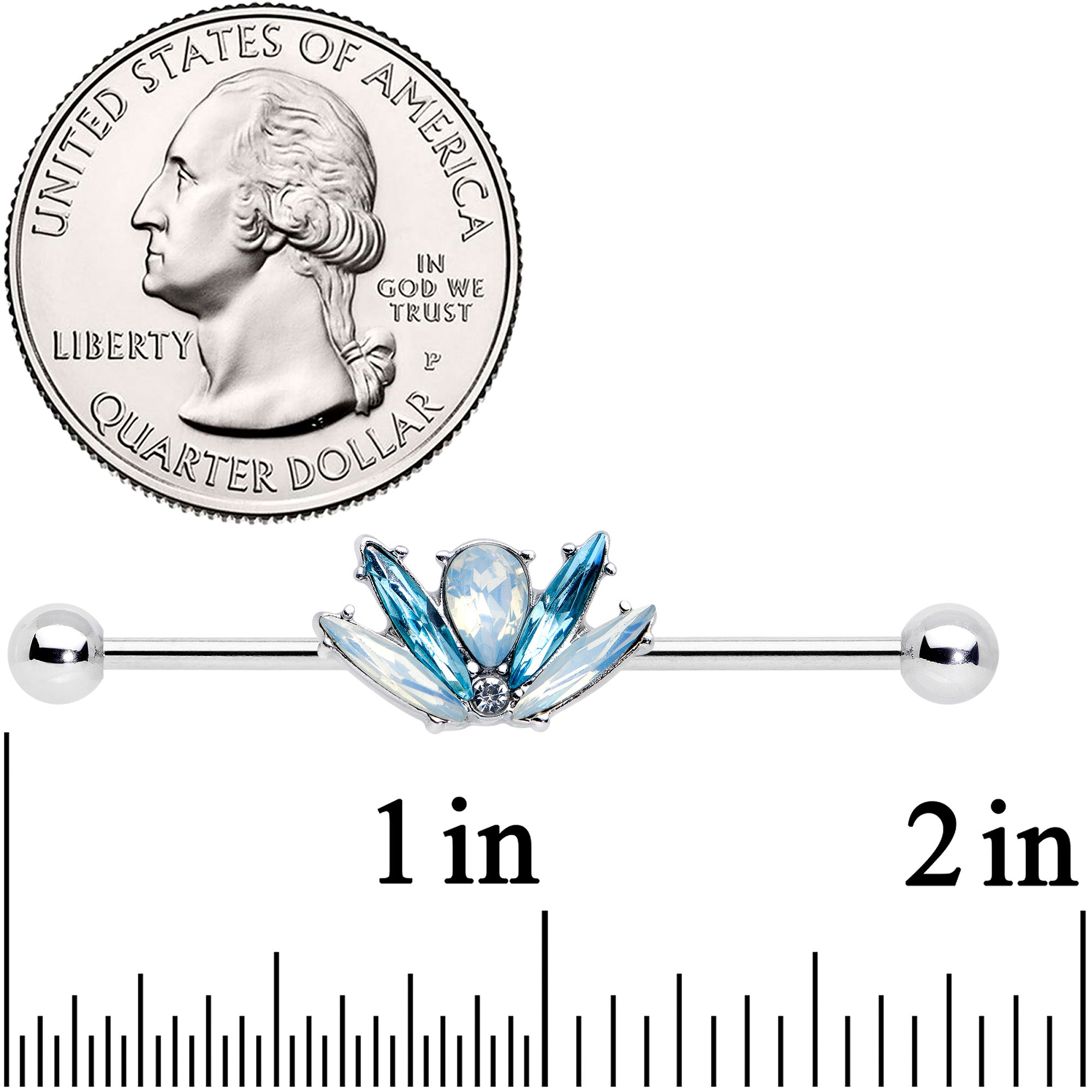 14G Blue White Faux Opal Baroque Beauty Industrial Barbell 38mm