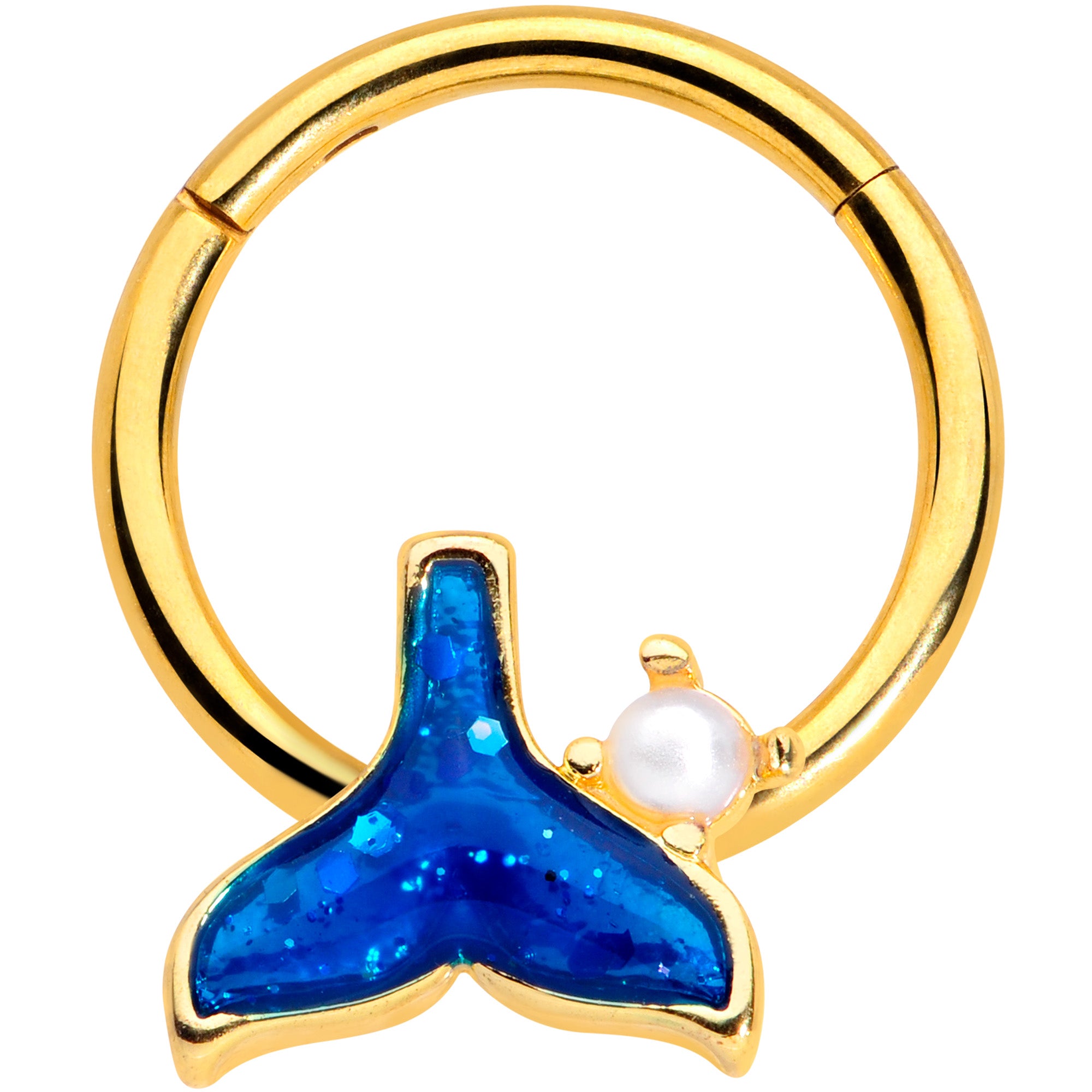 16G 3/8 Gold Tone Iridescent Mermaid Tail Hinged Segment Ring