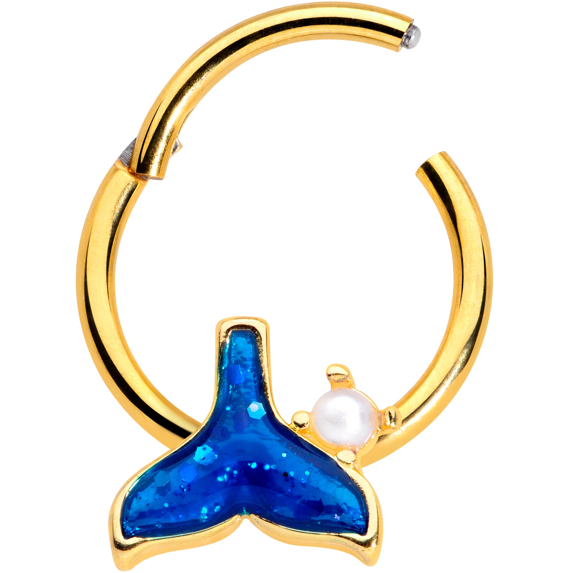 16G 3/8 Gold Tone Iridescent Mermaid Tail Hinged Segment Ring