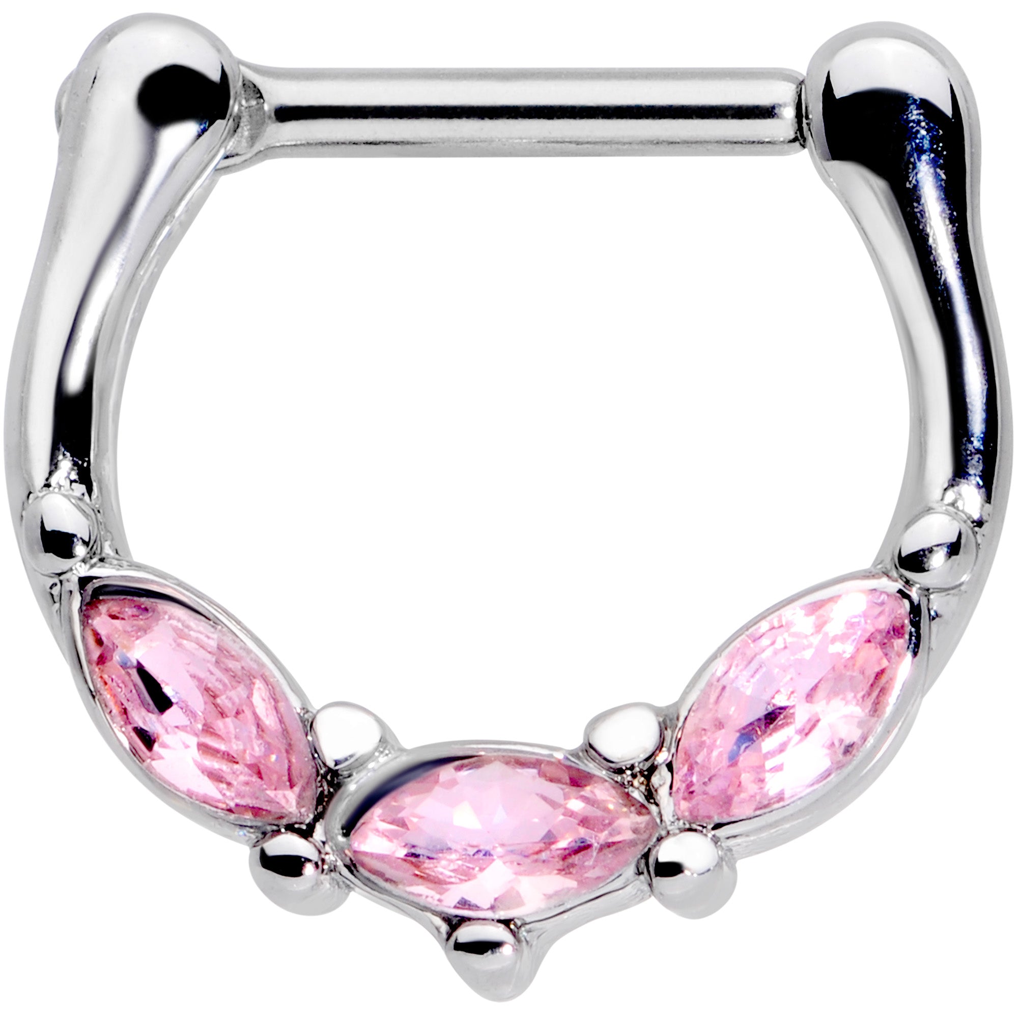 16G 5/16 Pink Gem Oval Trio Cartilage Clicker