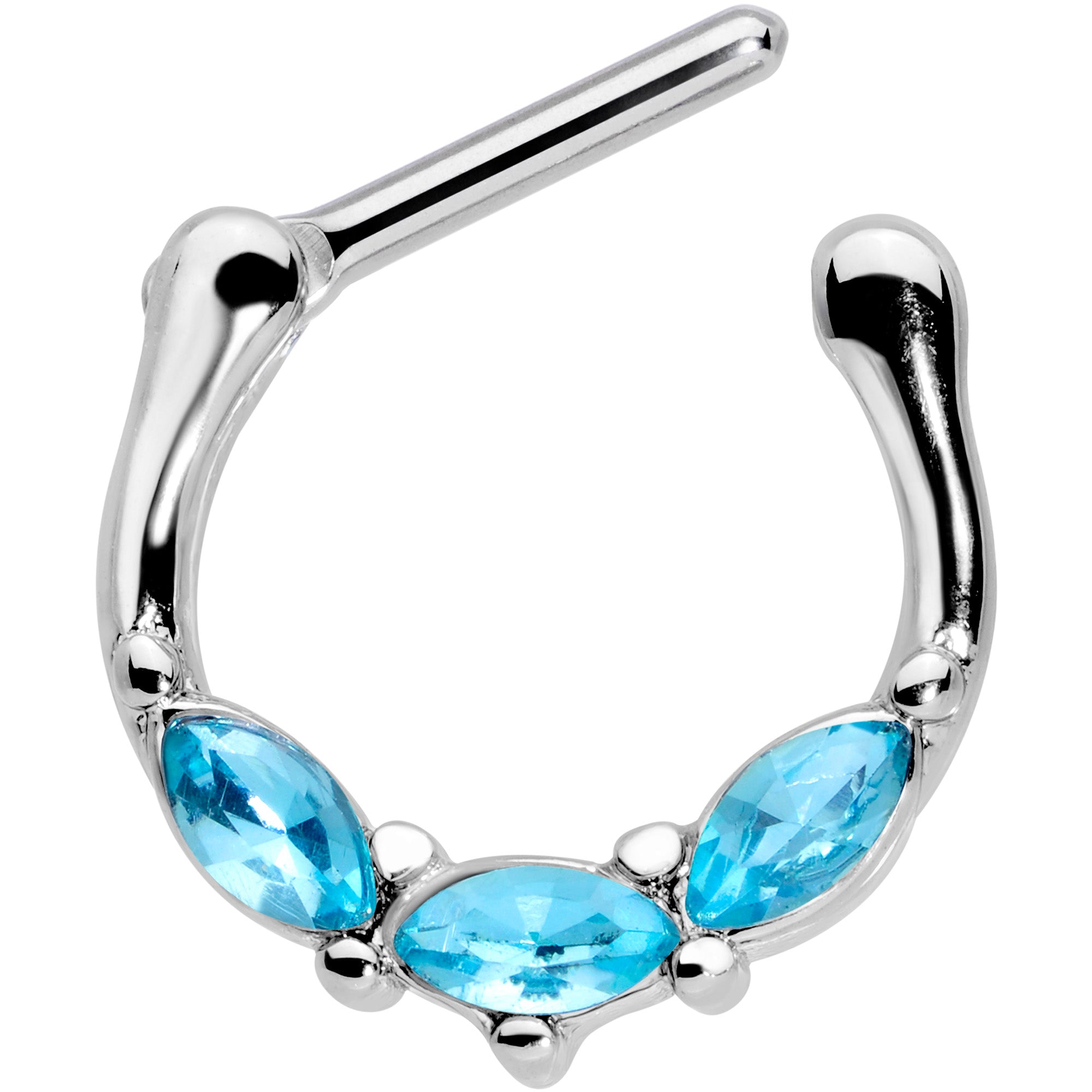 16G 5/16 Aqua Gem Oval Trio Cartilage Clicker