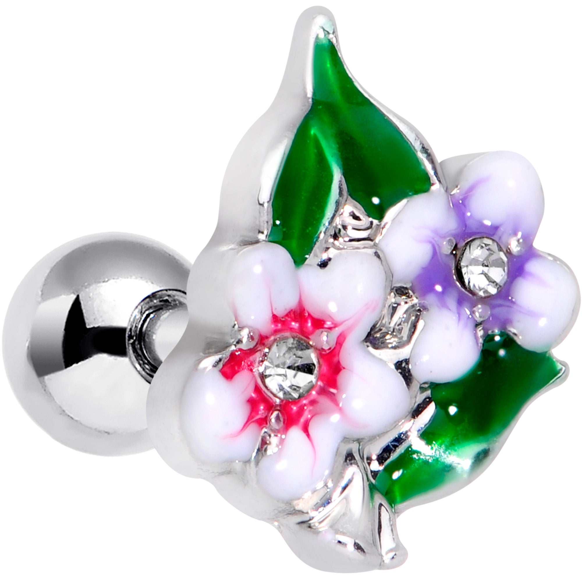 16G 1/4 Clear Gem Fanciful Flowers Cartilage Tragus Earring