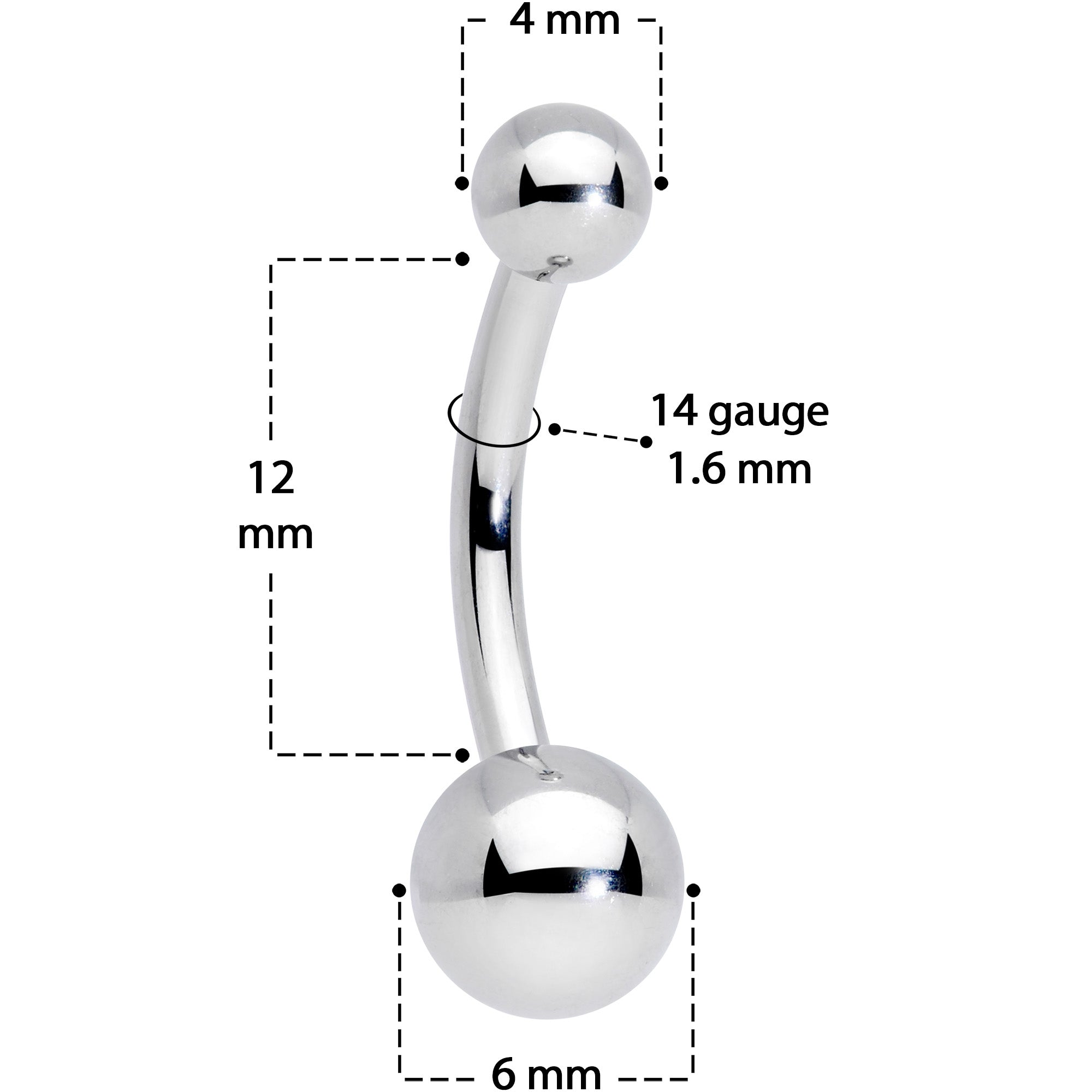 14G 3/8 Grade 23 Small Ball Titanium Belly Ring Curved Barbell