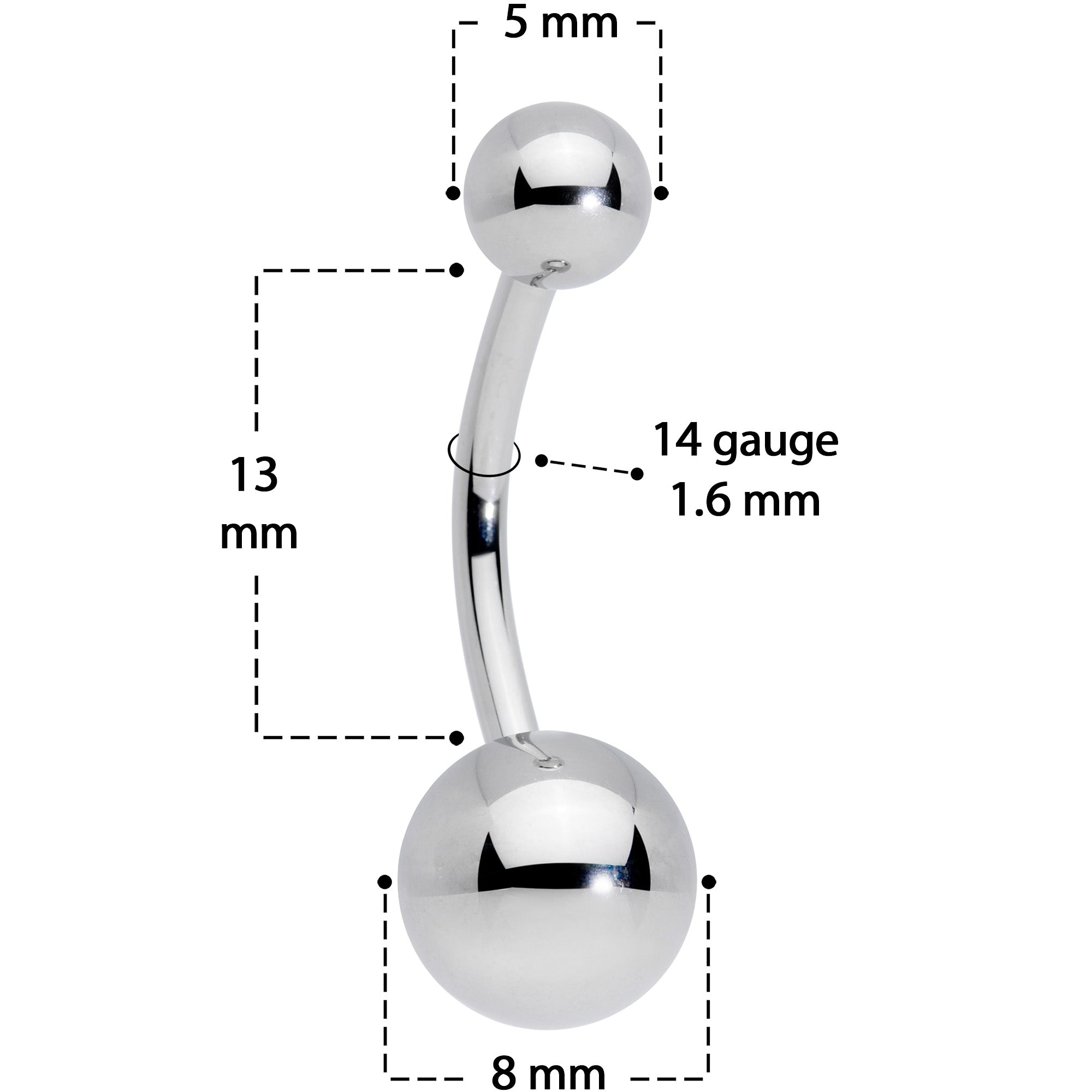 14G 1/2 Grade 23 Titanium Belly Ring Curved Barbell