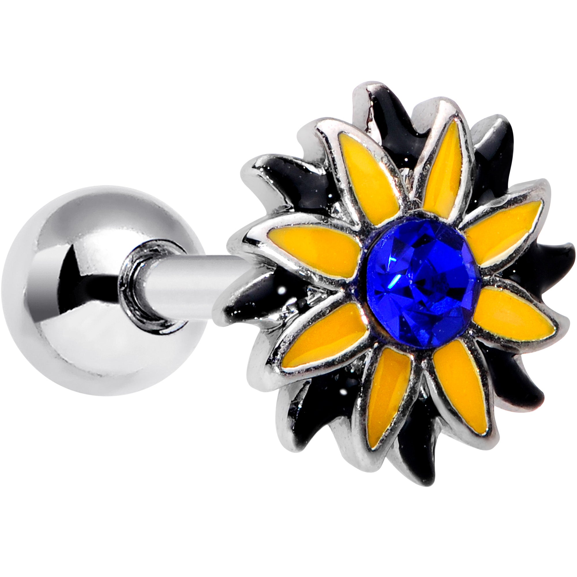 16G 1/4 Blue Faux Druzy Yellow Sunflower Cartilage Tragus