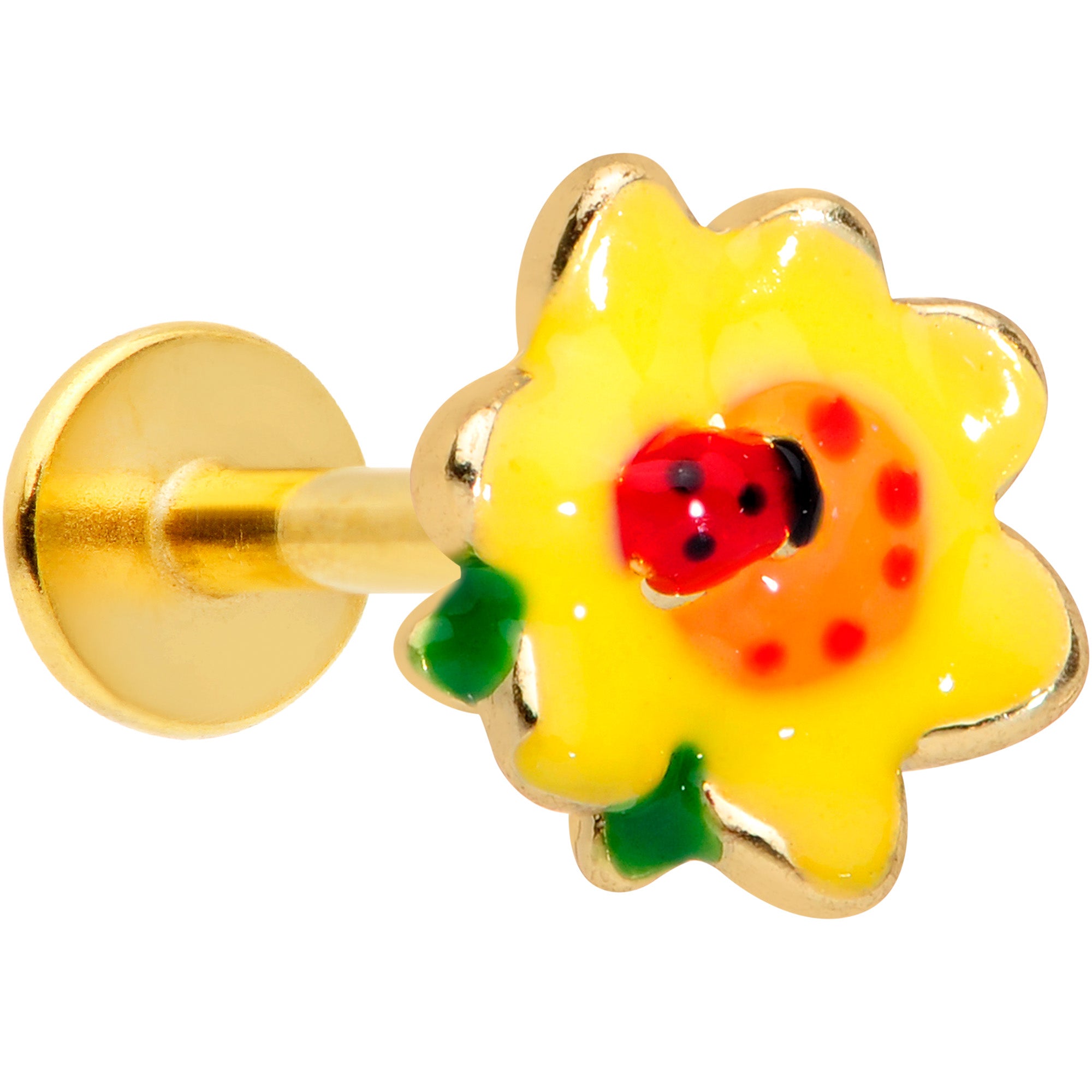 16G 5/16 Gold Tone Sunny Flower Ladybug Labret Monroe Tragus