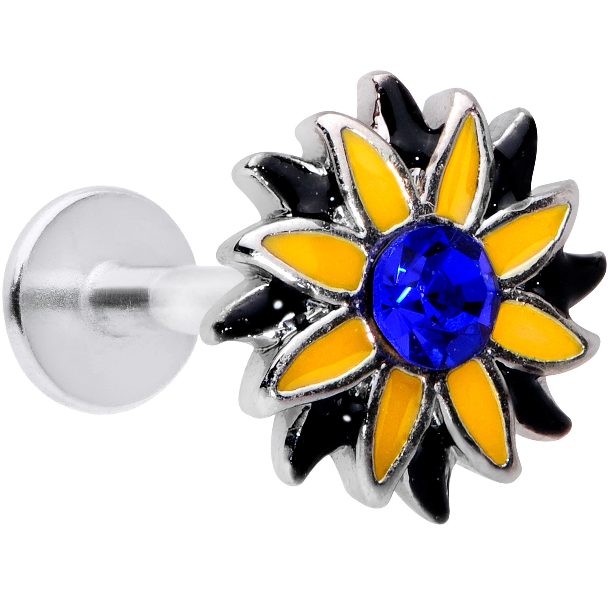 16G 5/16 Blue Faux Druzy Yellow Sunflower Labret Monroe Tragus