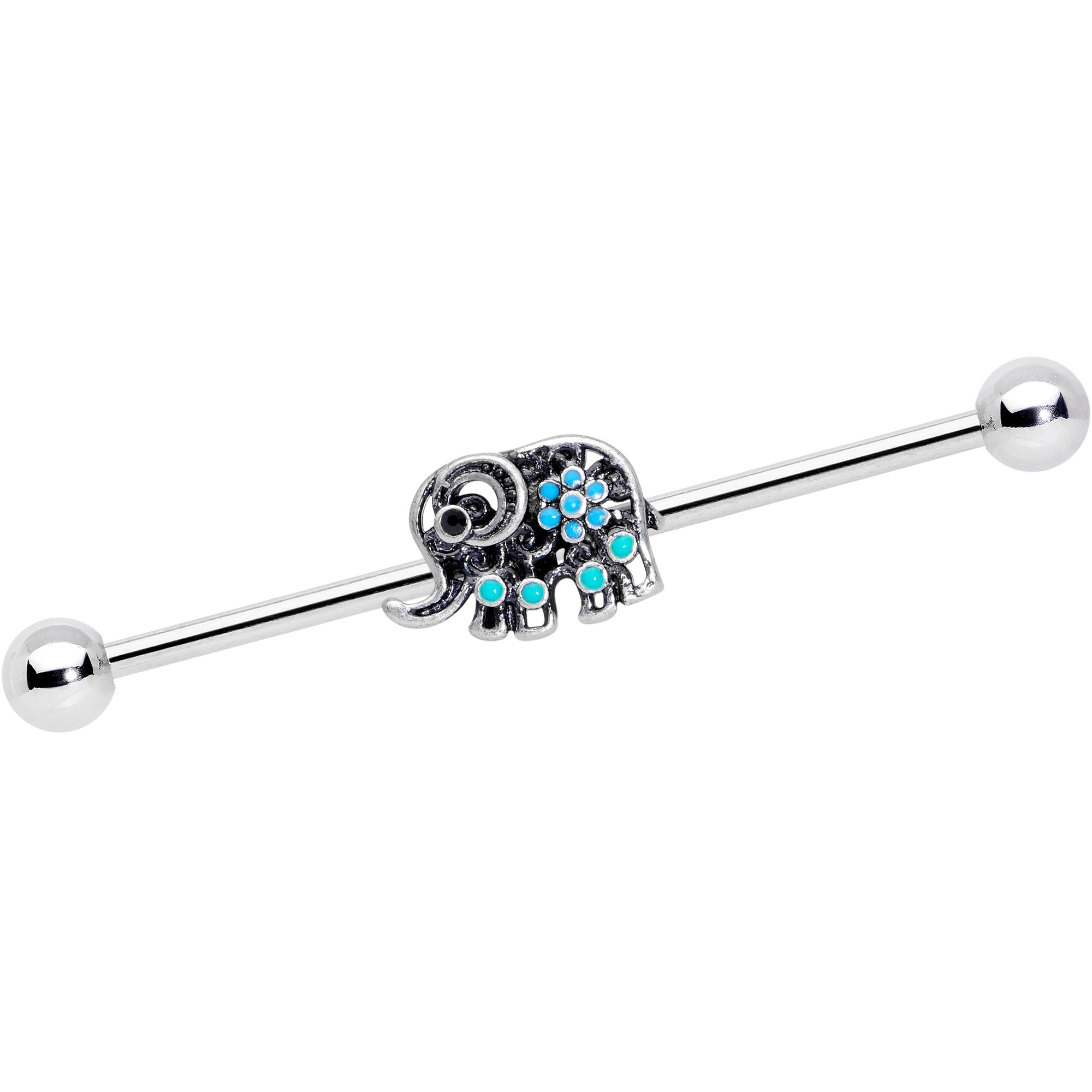 14G Aqua Orb Curvy Elephant Industrial Barbell 38mm