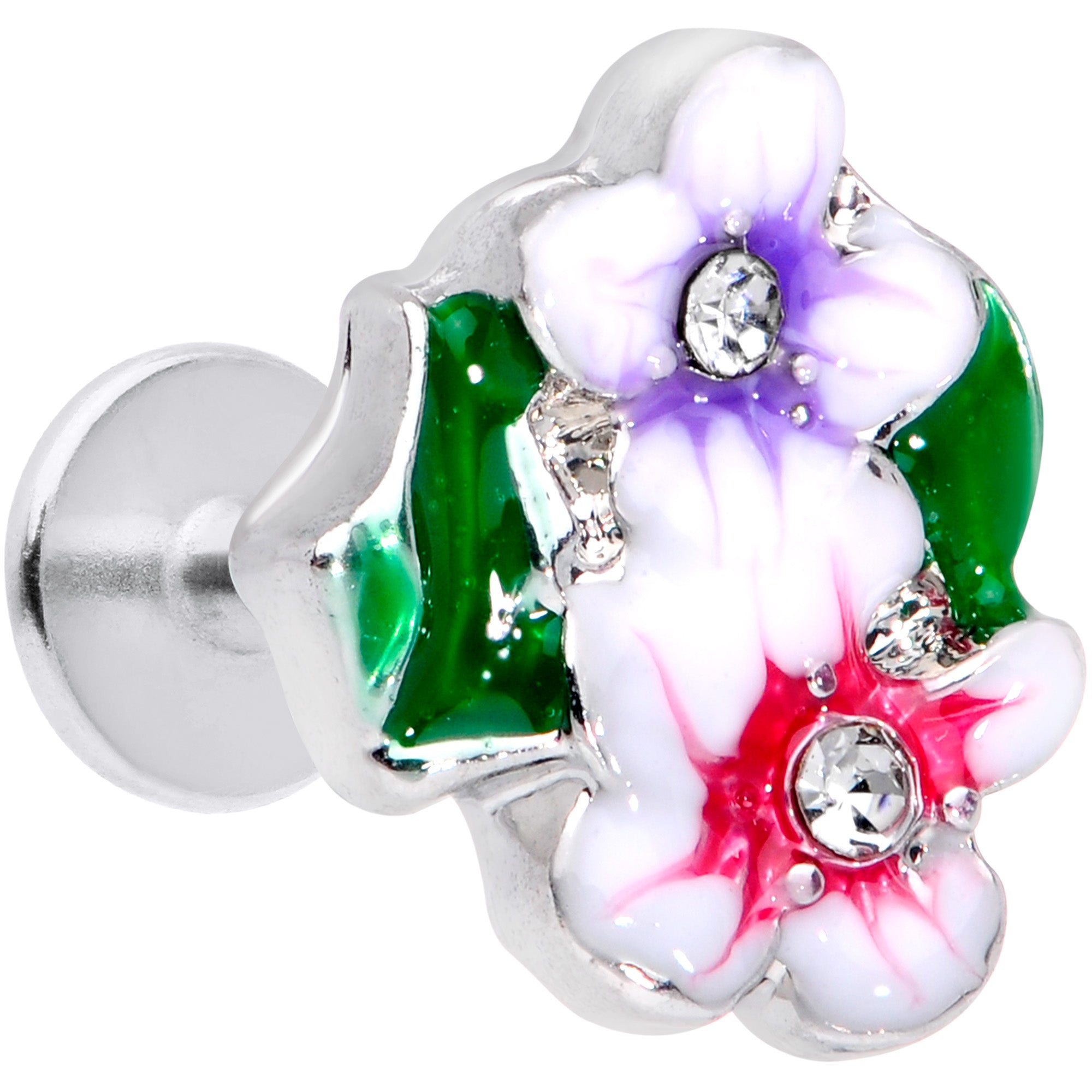 16G 5/16 Clear Gem Fanciful Flowers Labret Monroe Tragus