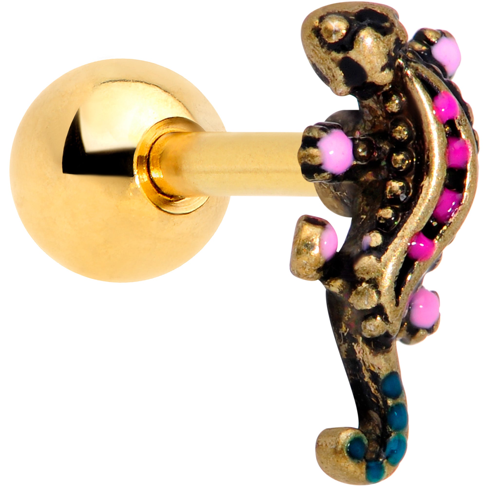 16G 1/4 Gold Tone Luxe Lizard Cartilage Tragus Earring